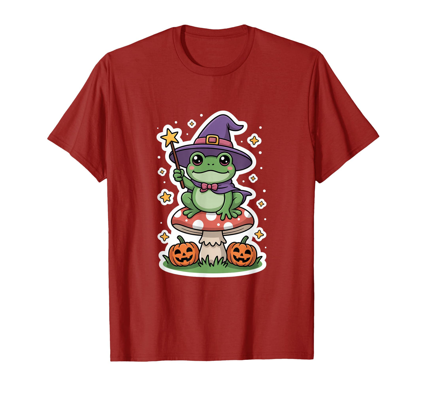 Cute Witch Frog On Mushroom with Pumpkins Halloween T-Shirt