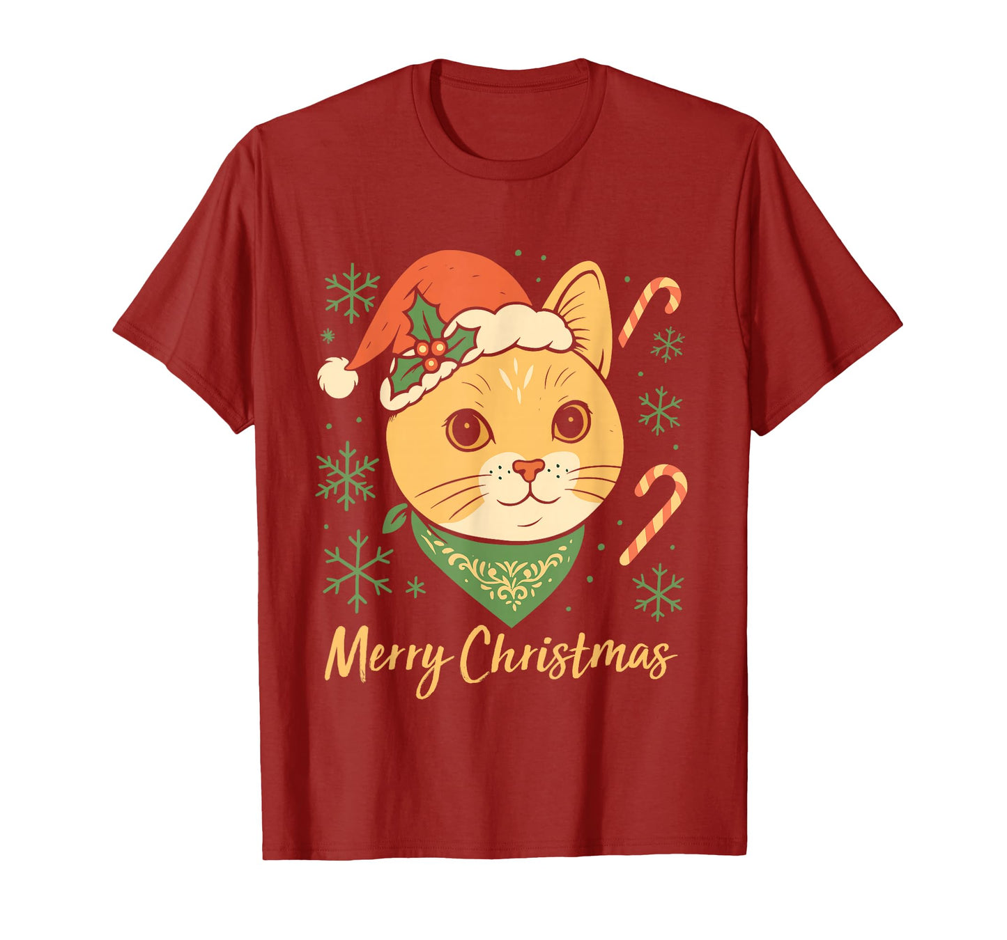 Cat Merry Christmas Santa Hat Xmas Family Pajama Men Women T-Shirt