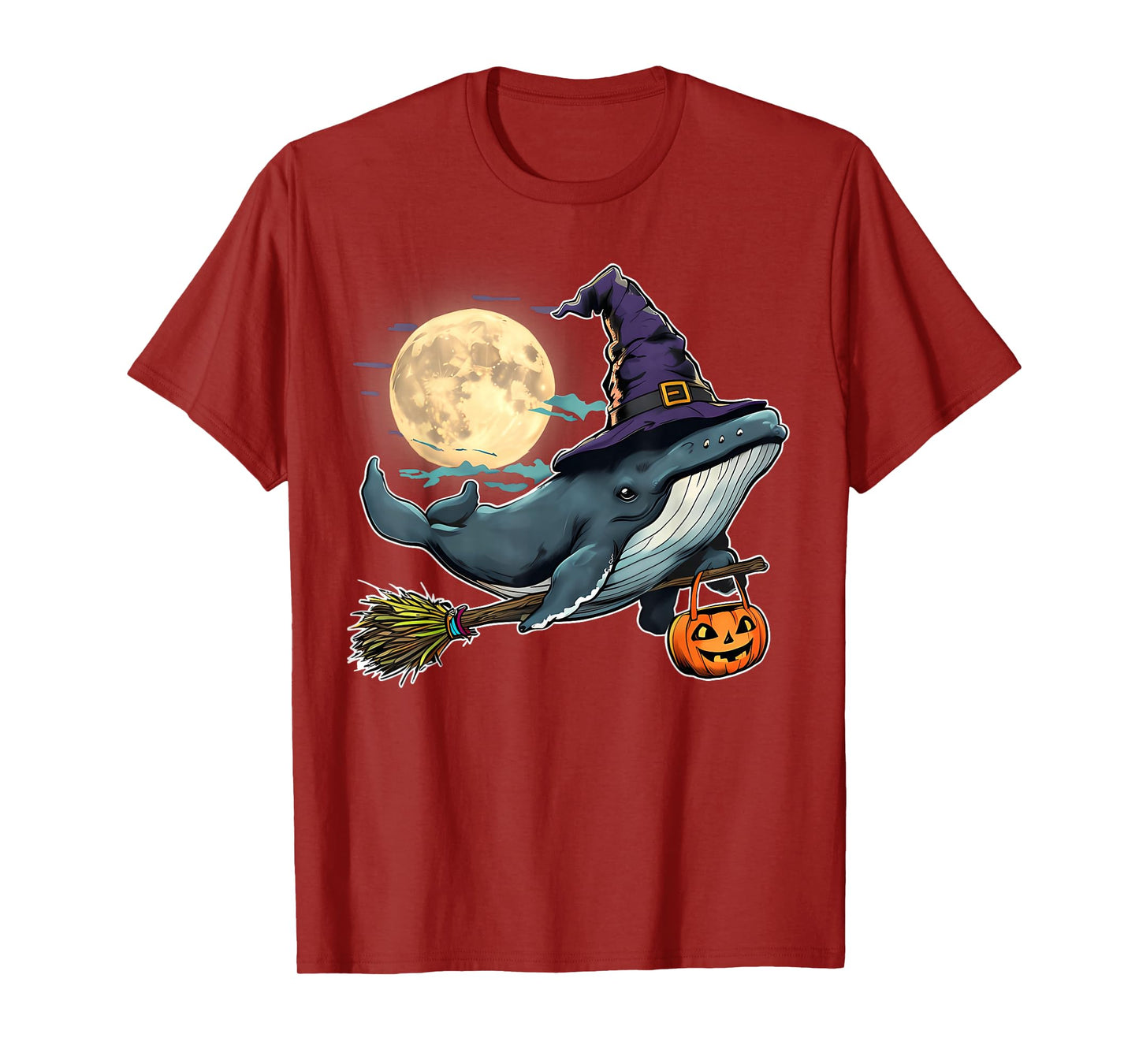 Funny Whale Witch Hat Pumpkin Halloween Costume T-Shirt