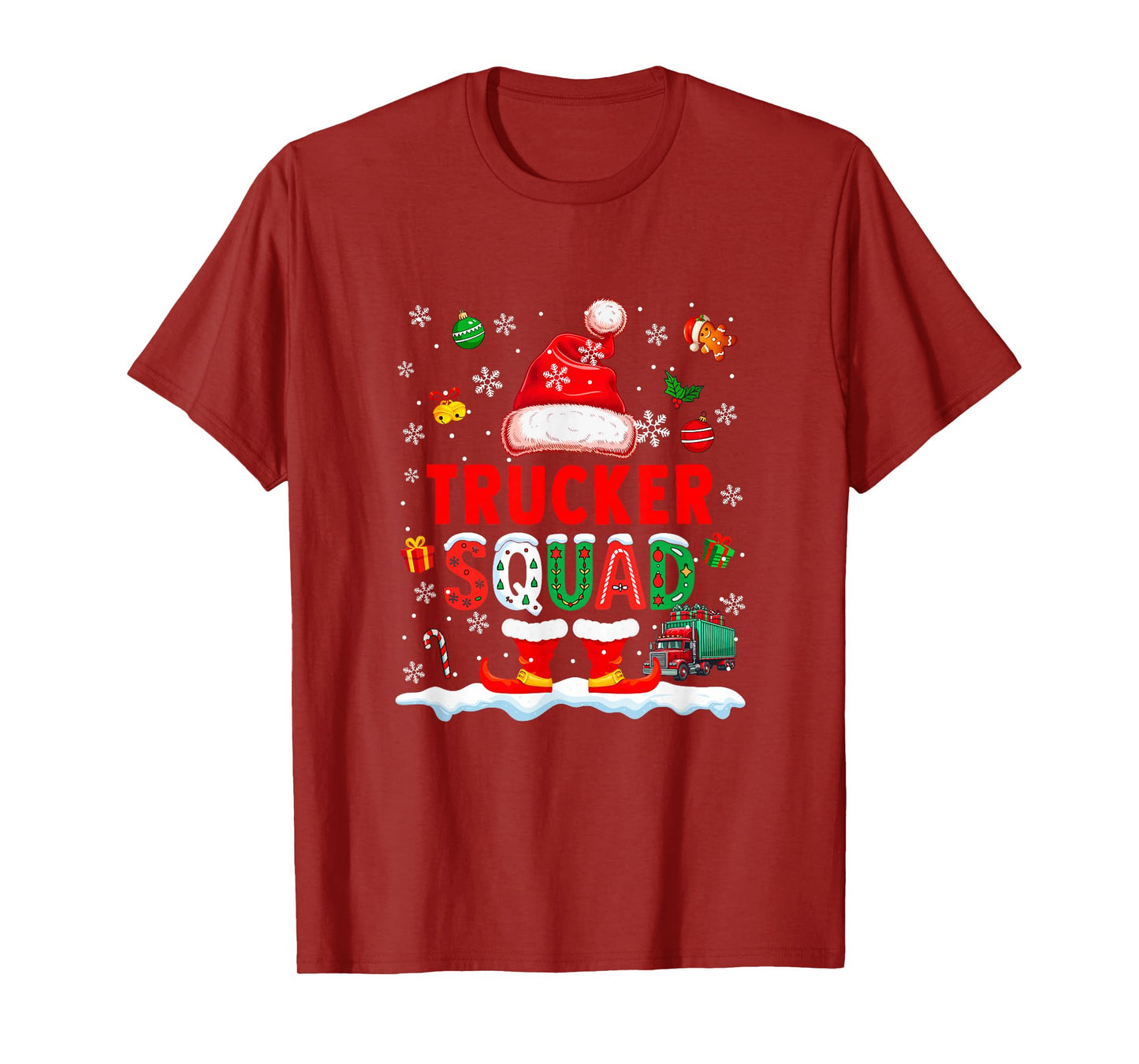 Trucker Squad Men Job Christmas Santa Costume Bow Tie T-Shirt