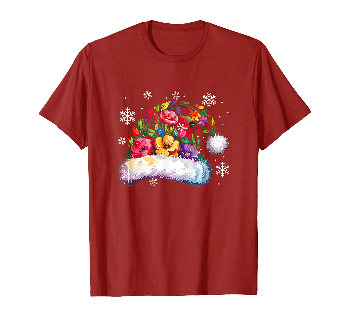 Colorful Flowers Santa Xmas Hat Shape Matching Family Kids T-Shirt