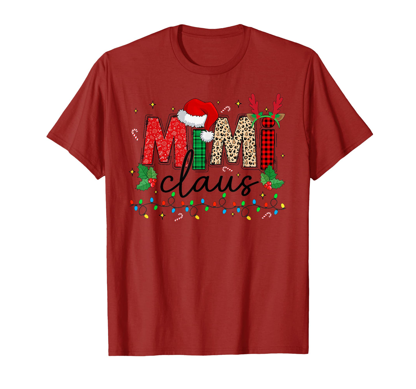 Mimi Claus Christmas Santa Hat Reindeer Grandma Grandkids T-Shirt
