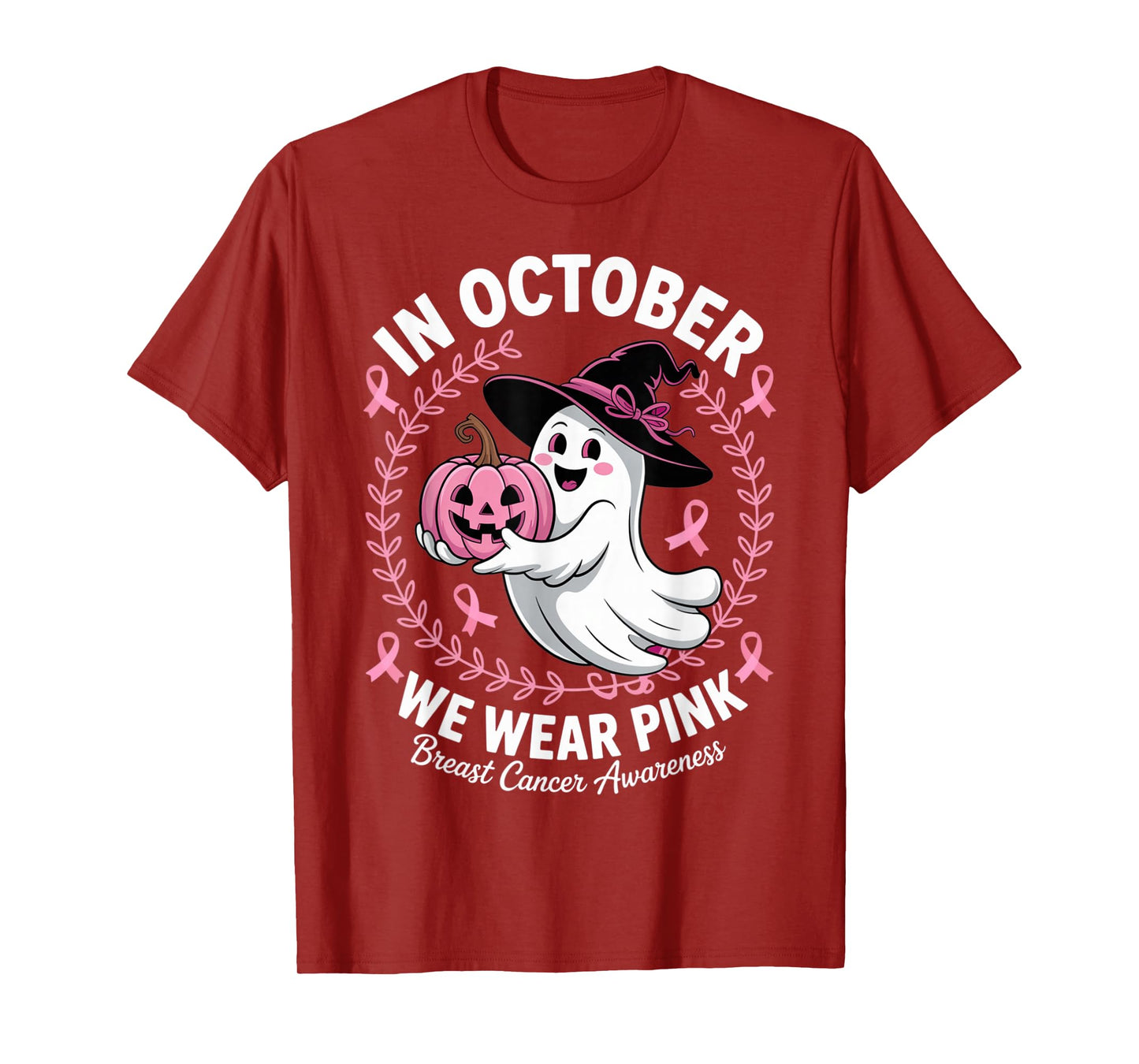 Breast Cancer Awareness in October We Wear Pink Ghost Witch T-Shirt