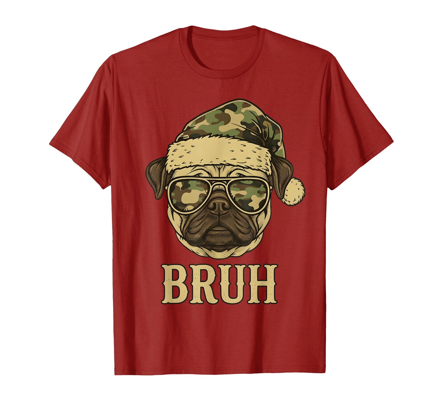 Camo Santa Pug Bruh Sunglasses Funny Dog Christmas Camo T-Shirt