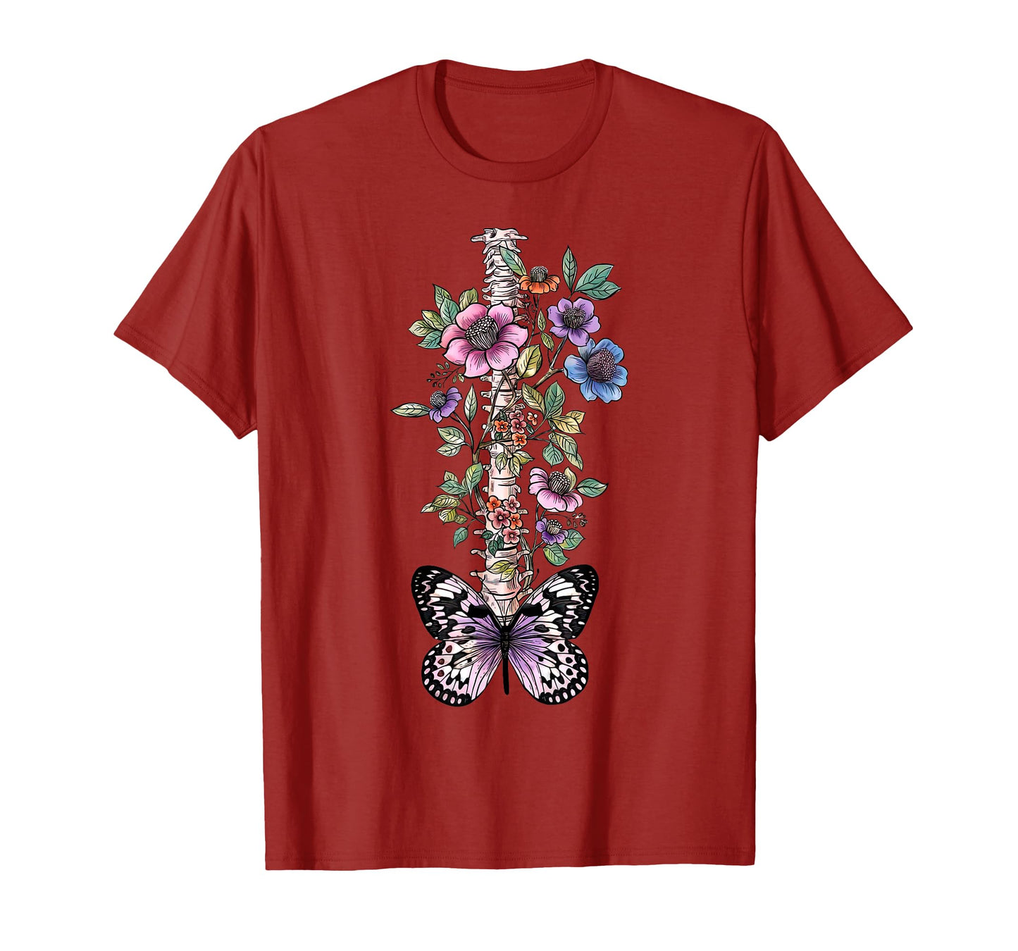 Floral Skeleton Butterfly Spine Chiropractor Chiropractic T-Shirt