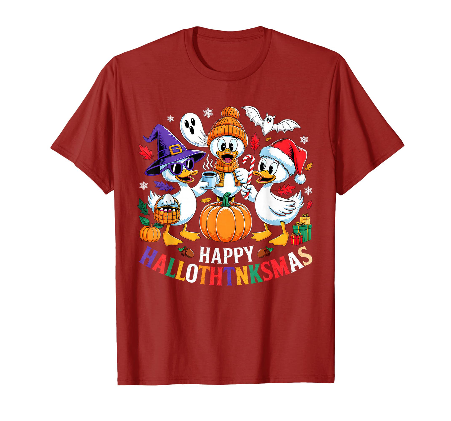 Duck Halloween Thanksgiving Christmas Happy Hallothanksmas T-Shirt