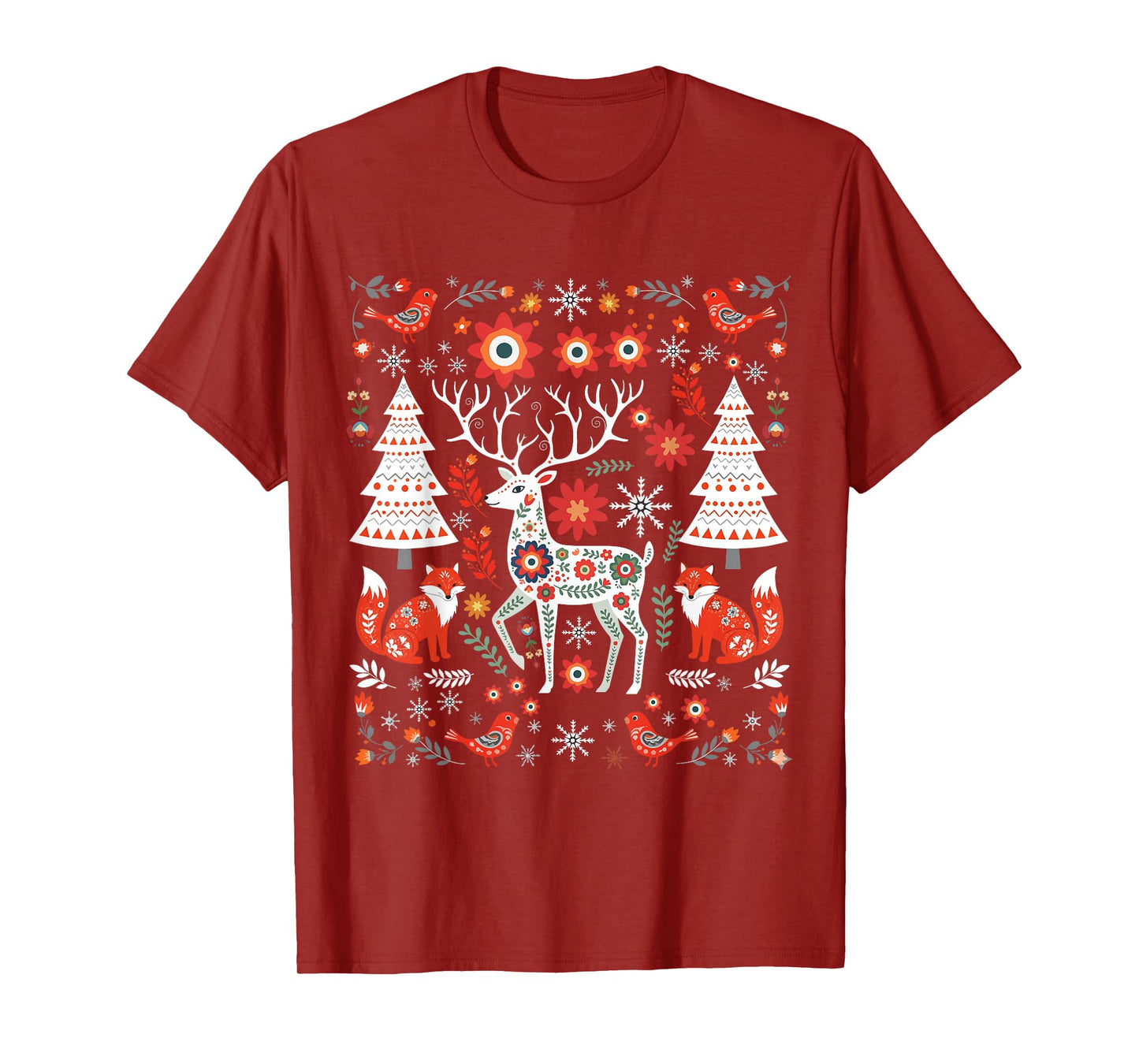Reindeer Scandinavian Yuletide Season Botanical Christmas T-Shirt