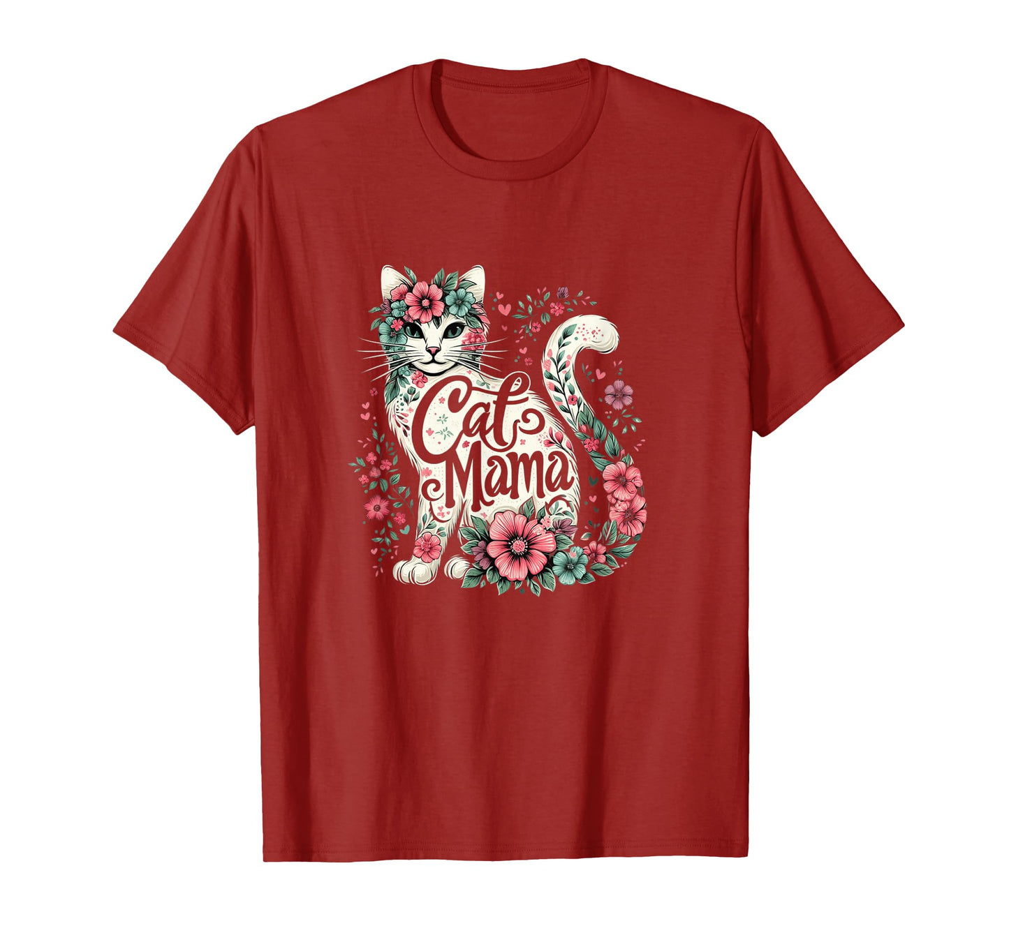 Cat Mama Cute Flower Cat Mother's Day Floral Cat Mom T-Shirt