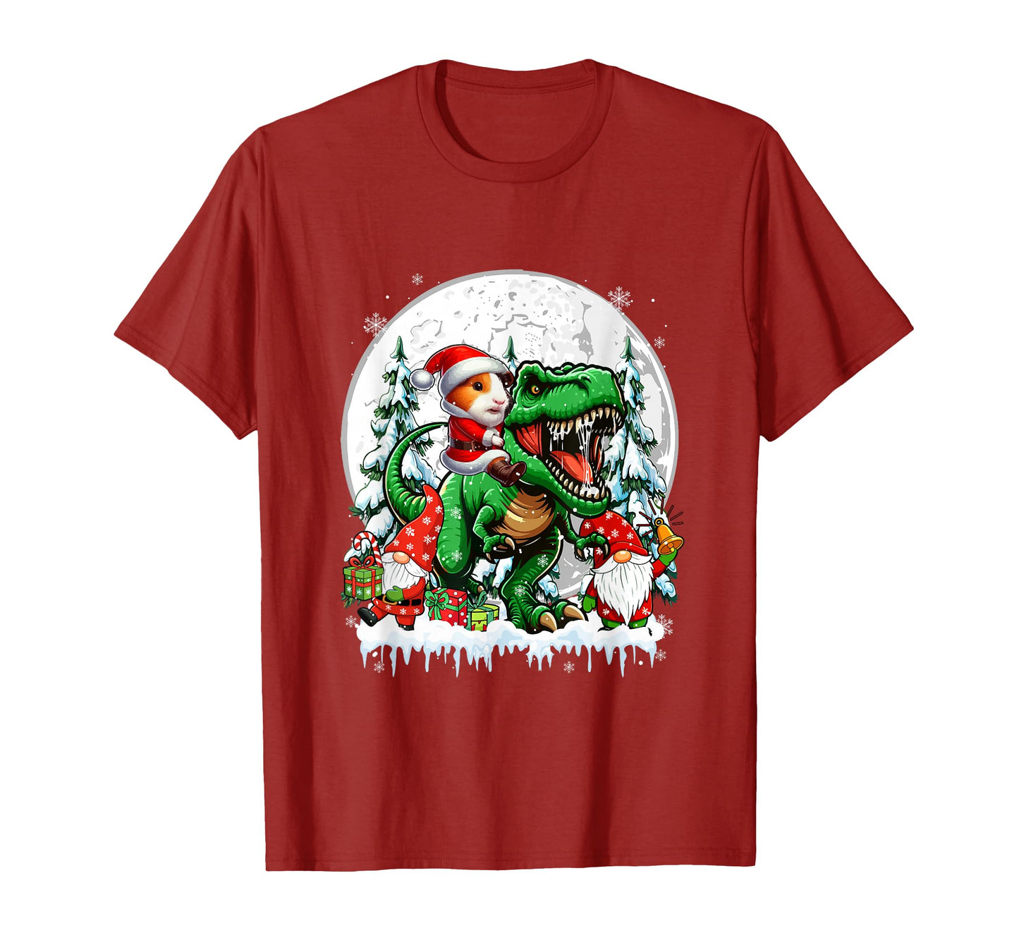 Santa Guinea Pig Riding T-Rex Gnomes Christmas Trees Family T-Shirt