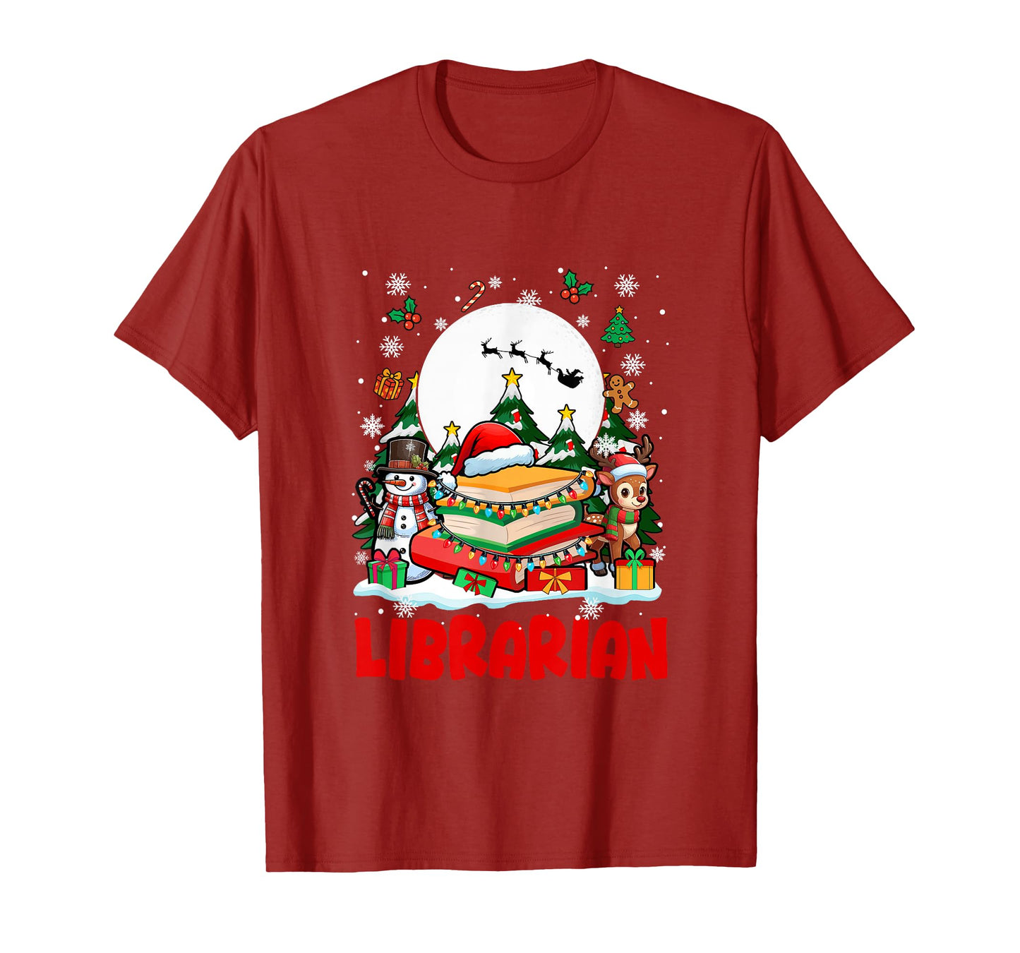 Librarian Job Tools Santa Snowmen Reindeer Christmas Trees T-Shirt