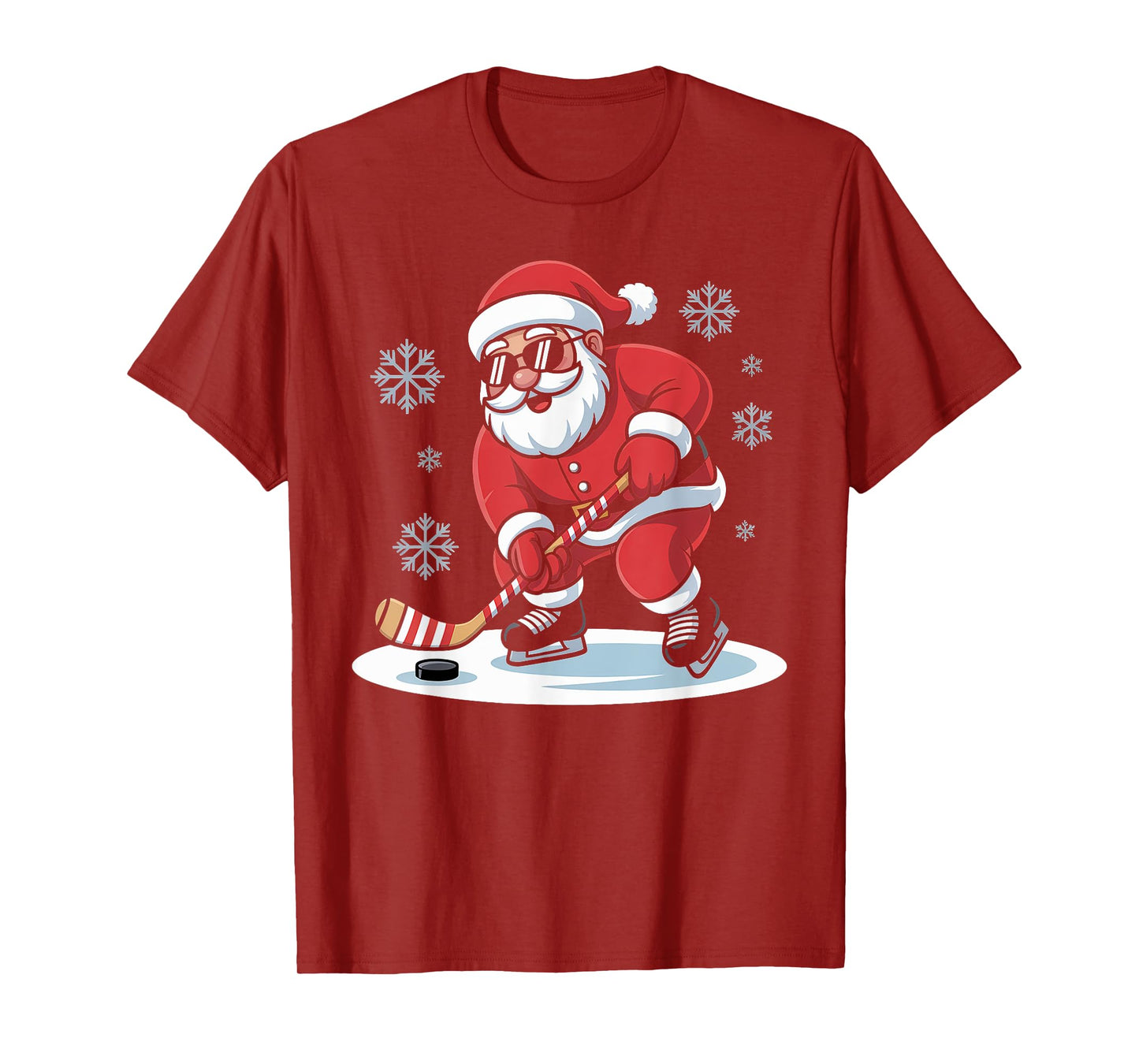 Santa Plays Ice Hockey Funny Christmas Winter Sports Fan T-Shirt