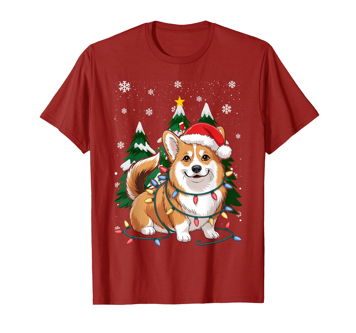 Corgi Tangled Up in Christmas Lights Santa T-Shirt