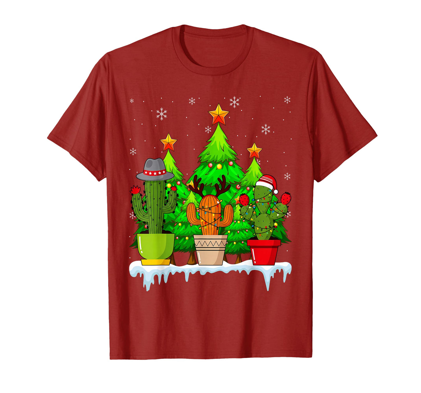 Cactus Christmas Santa Claus Reindeer Snowman Gag T-Shirt
