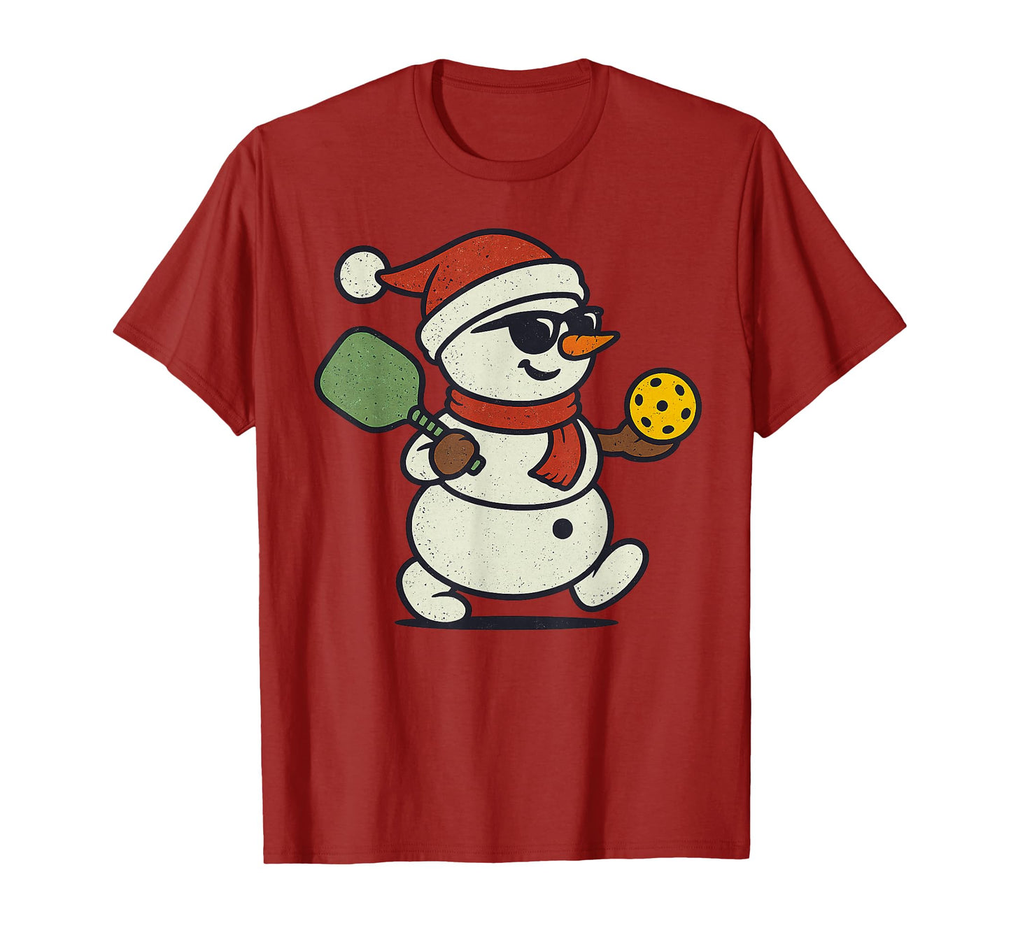 Snowman Playing Pickleball Christmas Vintage Funny Xmas T-Shirt