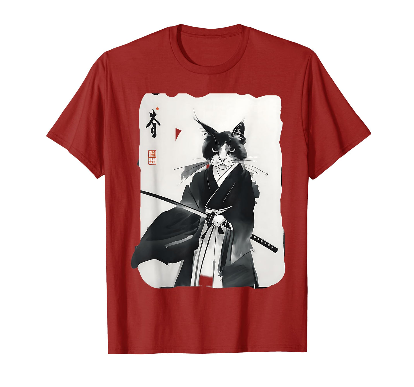 Samurai Cat Vintage Japanese Ukiyo-e Warrior Art Graphic T-Shirt for Men Women