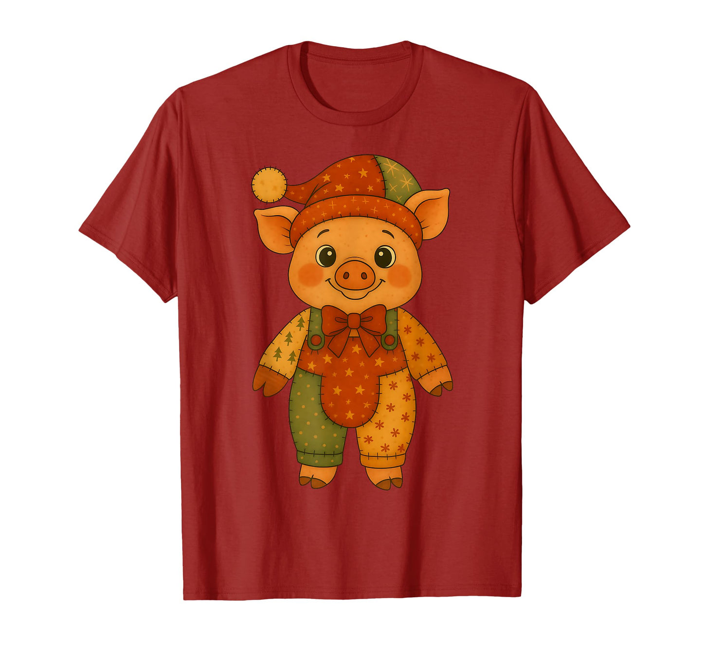 Patchwork Christmas Pig Cute Winter Holiday T-Shirt