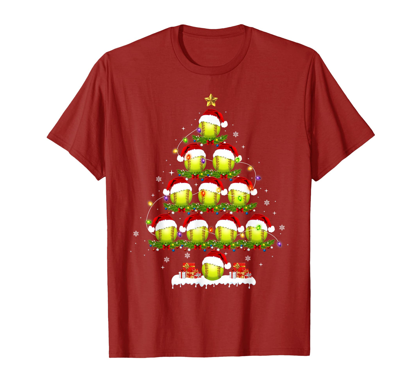 Softball Christmas Tree Lights Funny Xmas Men Boys Kids T-Shirt