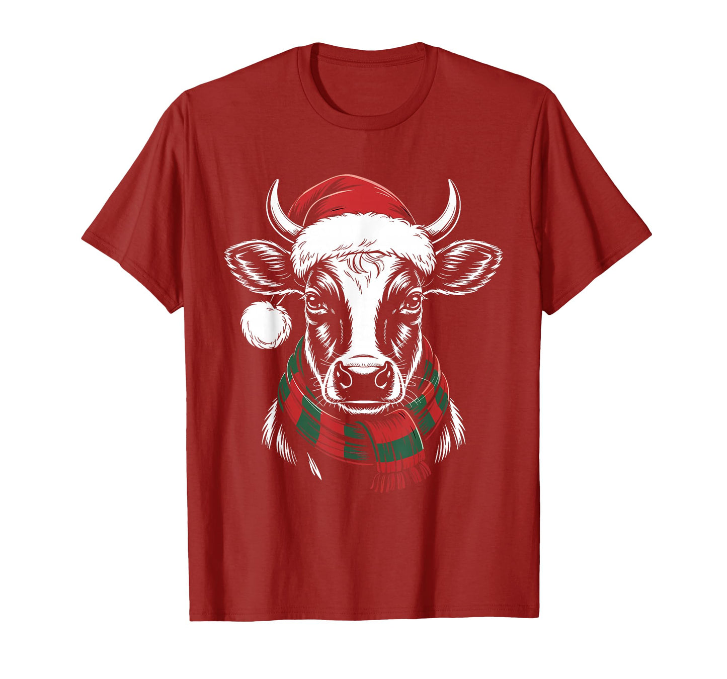 Cow Xmas Santa Hat Scarf Christmas Costume T-Shirt