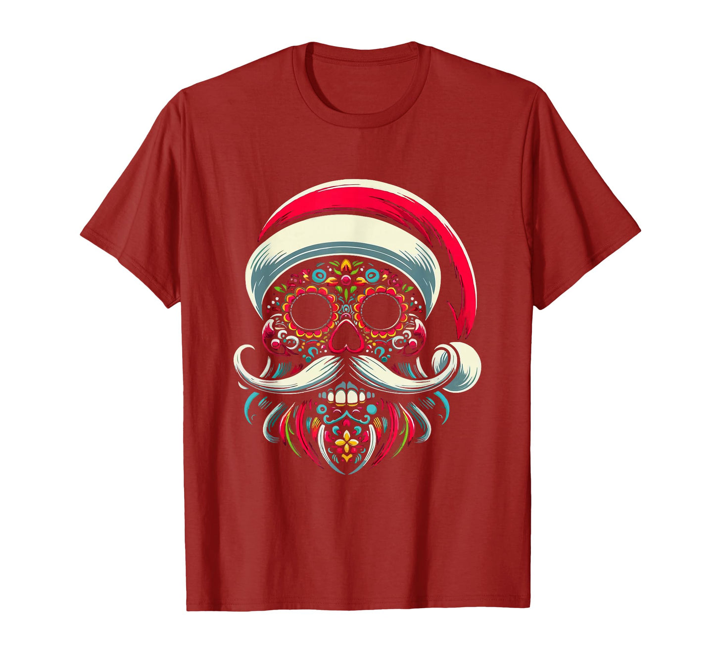 Colorful Sugar Skull Santa Holiday Delight for Men Women T-Shirt