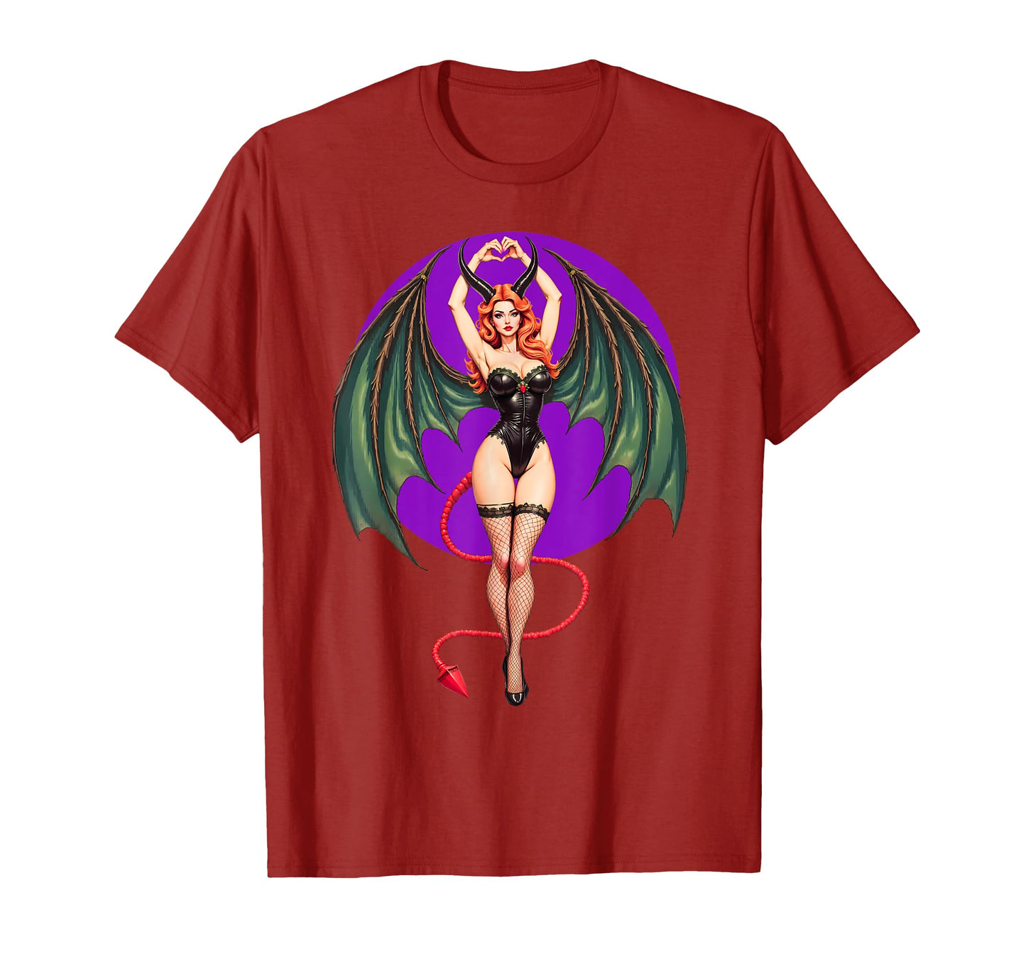 Sexy Succubus Monster Halloween Hand Heart Pin-Up Girl Devil T-Shirt
