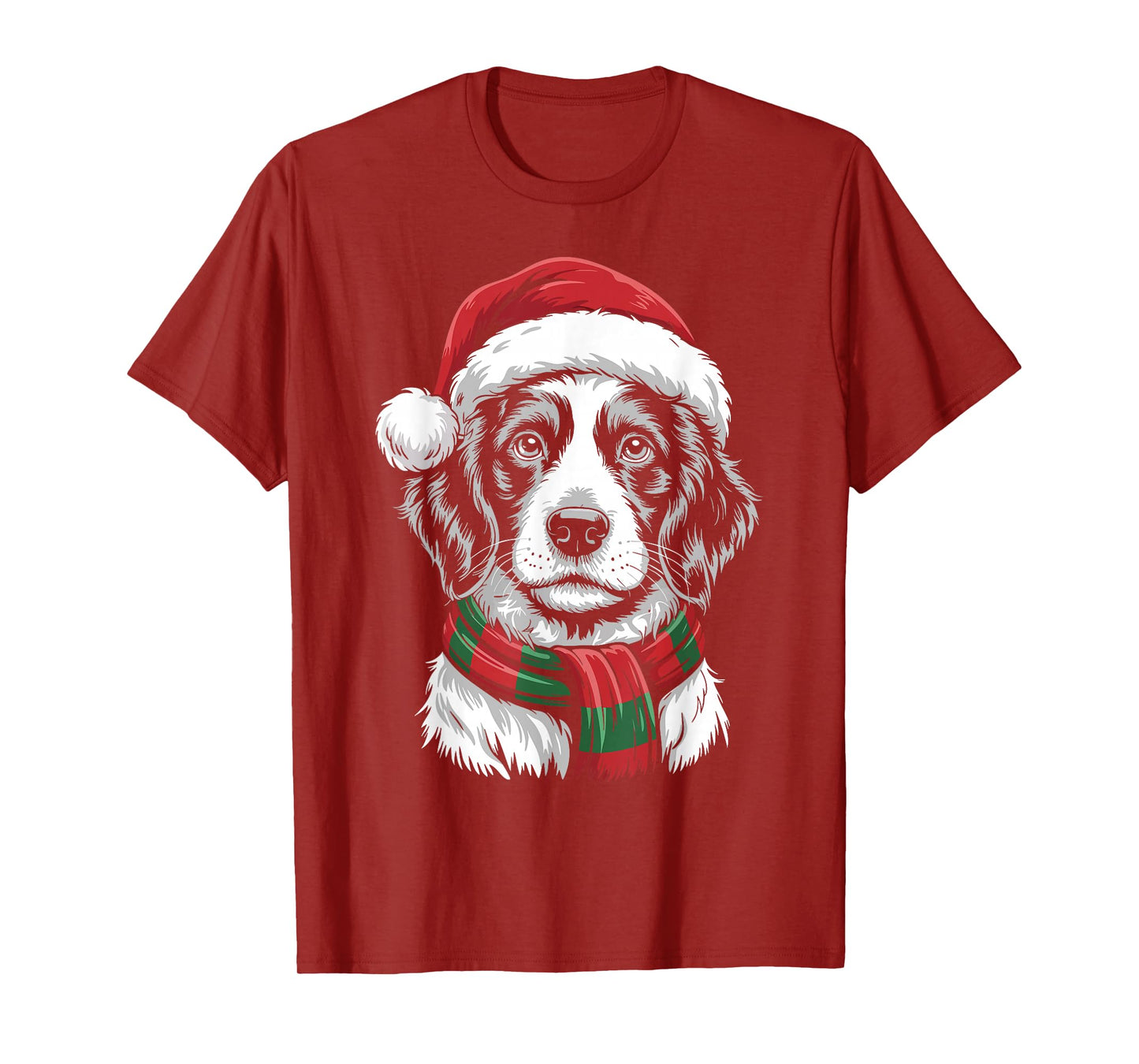 Brittany Spaniel Dog Xmas Santa Hat Scarf Christmas Costume T-Shirt