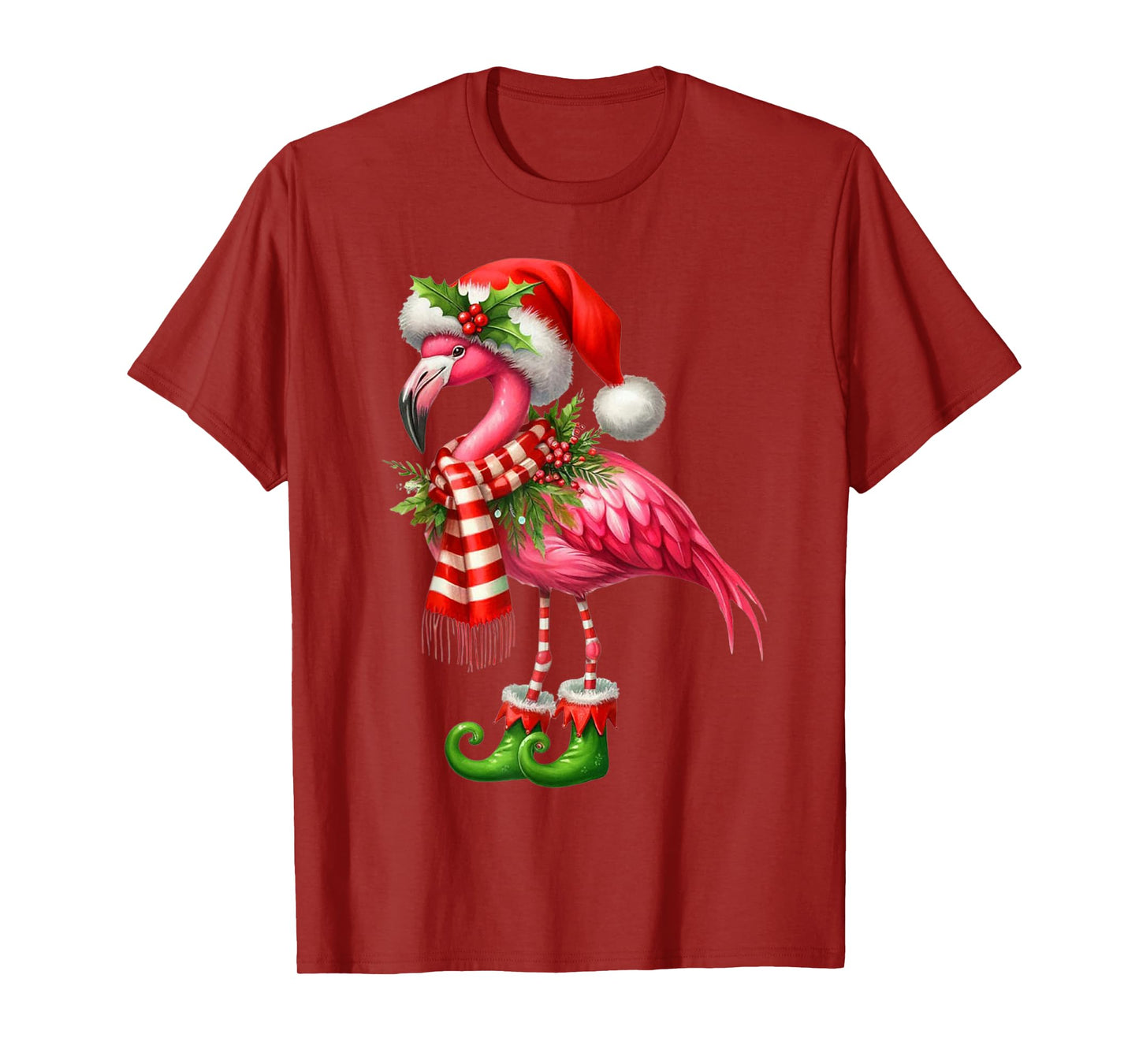 Merry Christmas Cute Flamingo Santa Snow Xmas Lights Pajamas T-Shirt