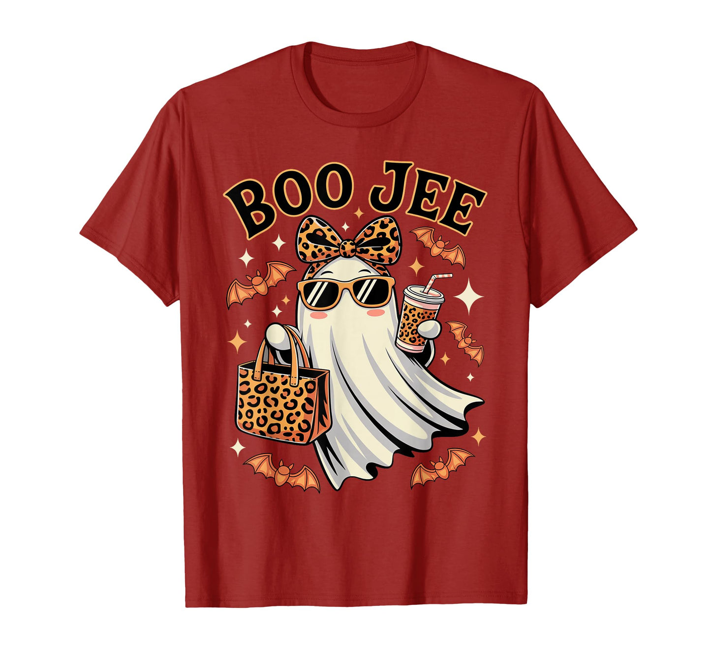 Coquette Leopard Ghost Coffee Boo JEE Halloween Boujee Ghost T-Shirt