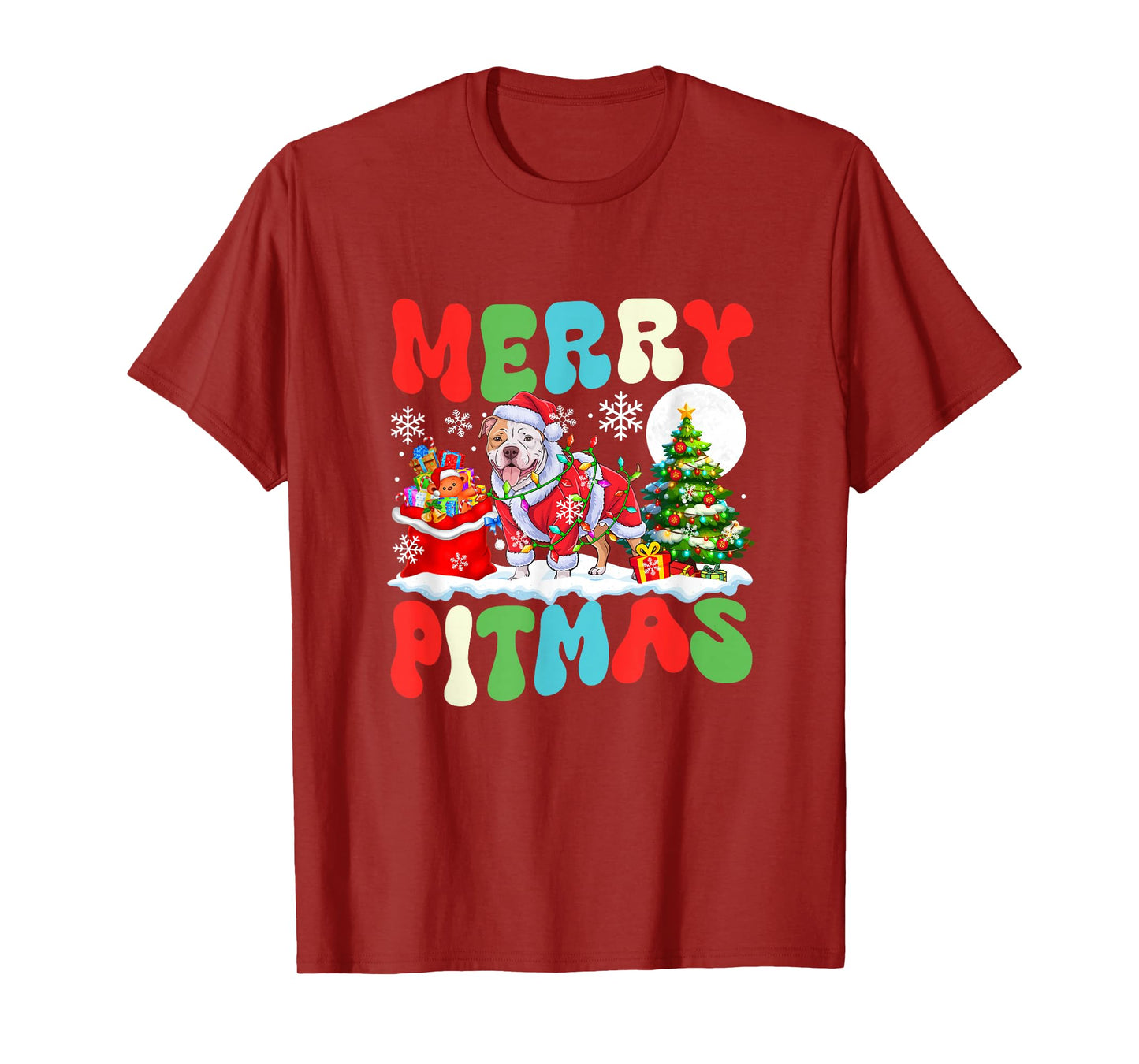 Merry Pitmas Christmas Santa Pit Bull Colorful Costume Owner T-Shirt