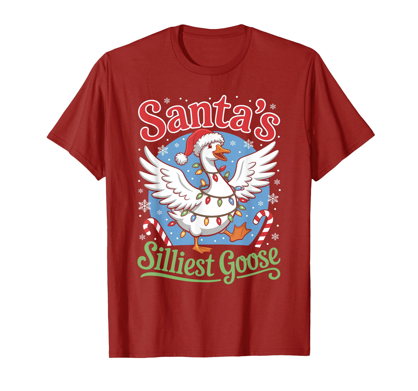 Santa's Silliest Goose Christmas Lights Stars Funny X-Mas T-Shirt