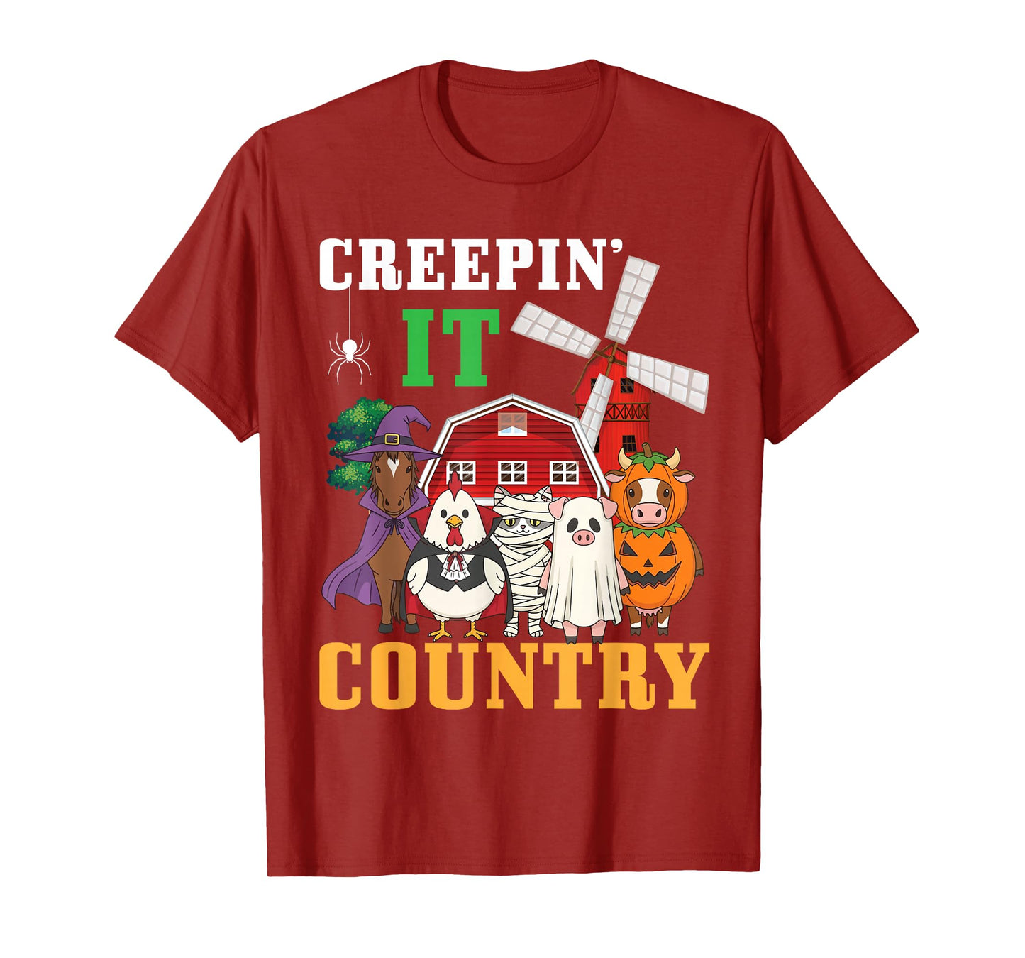 Creepin It Country Funny Farm Animals Happy Halloween Day T-Shirt