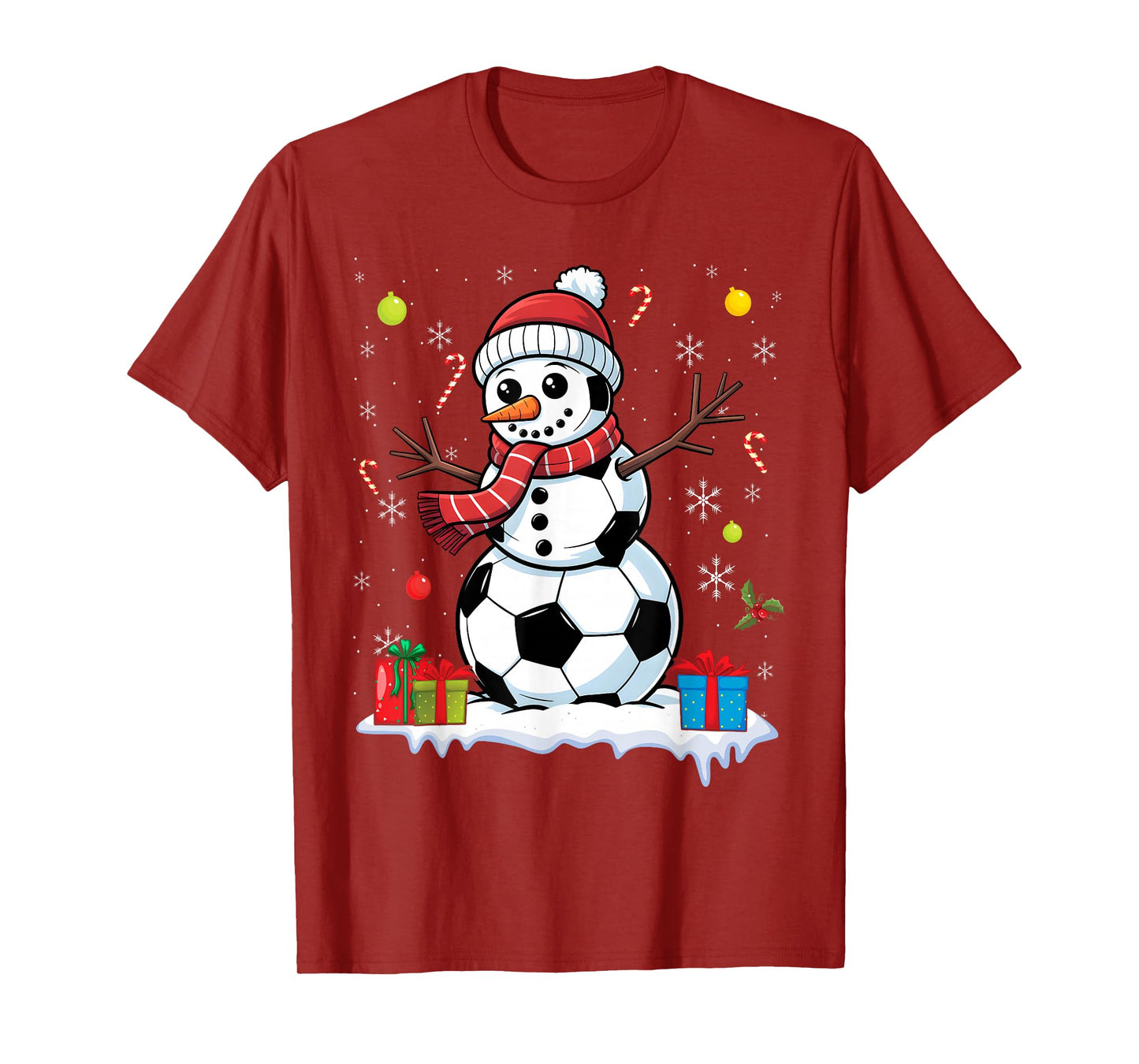 Snowman Soccer Ball Christmas Santa Boys Kids T-Shirt