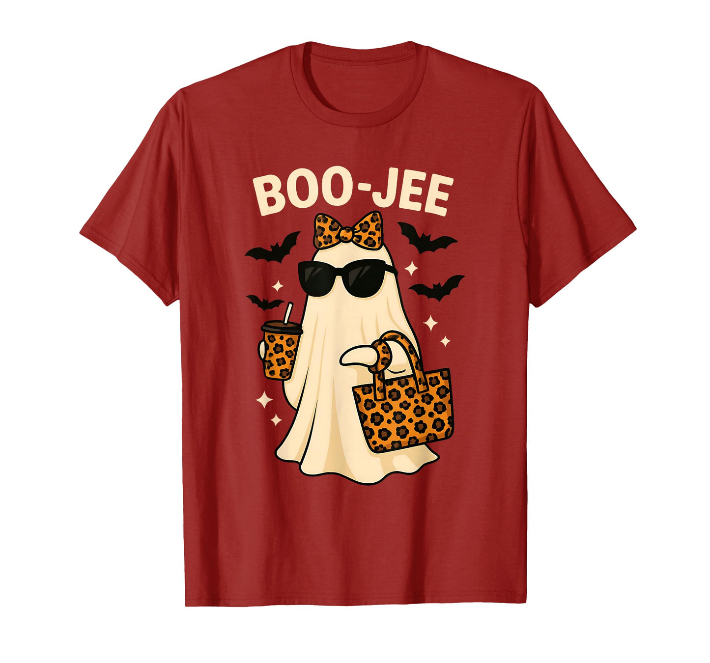 Coquette Leopard Ghost Coffee Boo-JEE Halloween Boujee T-Shirt