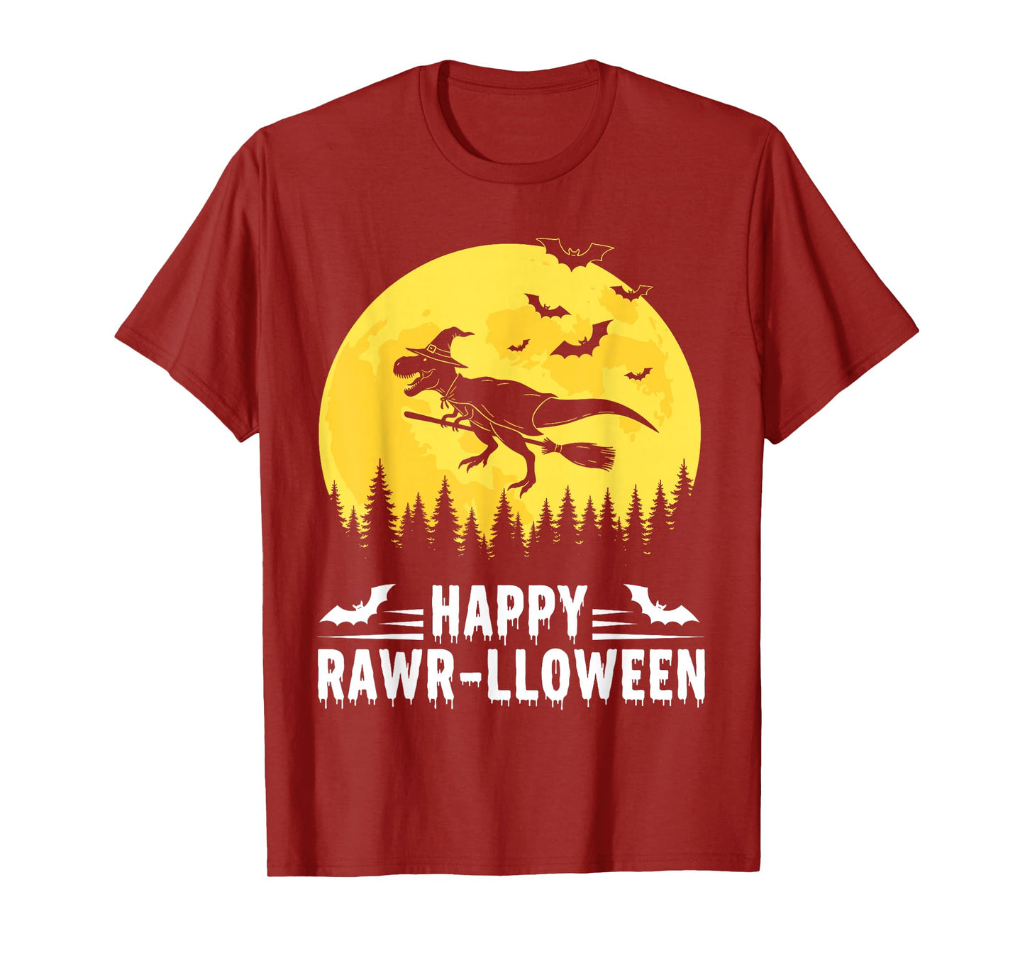 Happy Rawr-lloween Funny Halloween T Rex Flying Witch T-Shirt