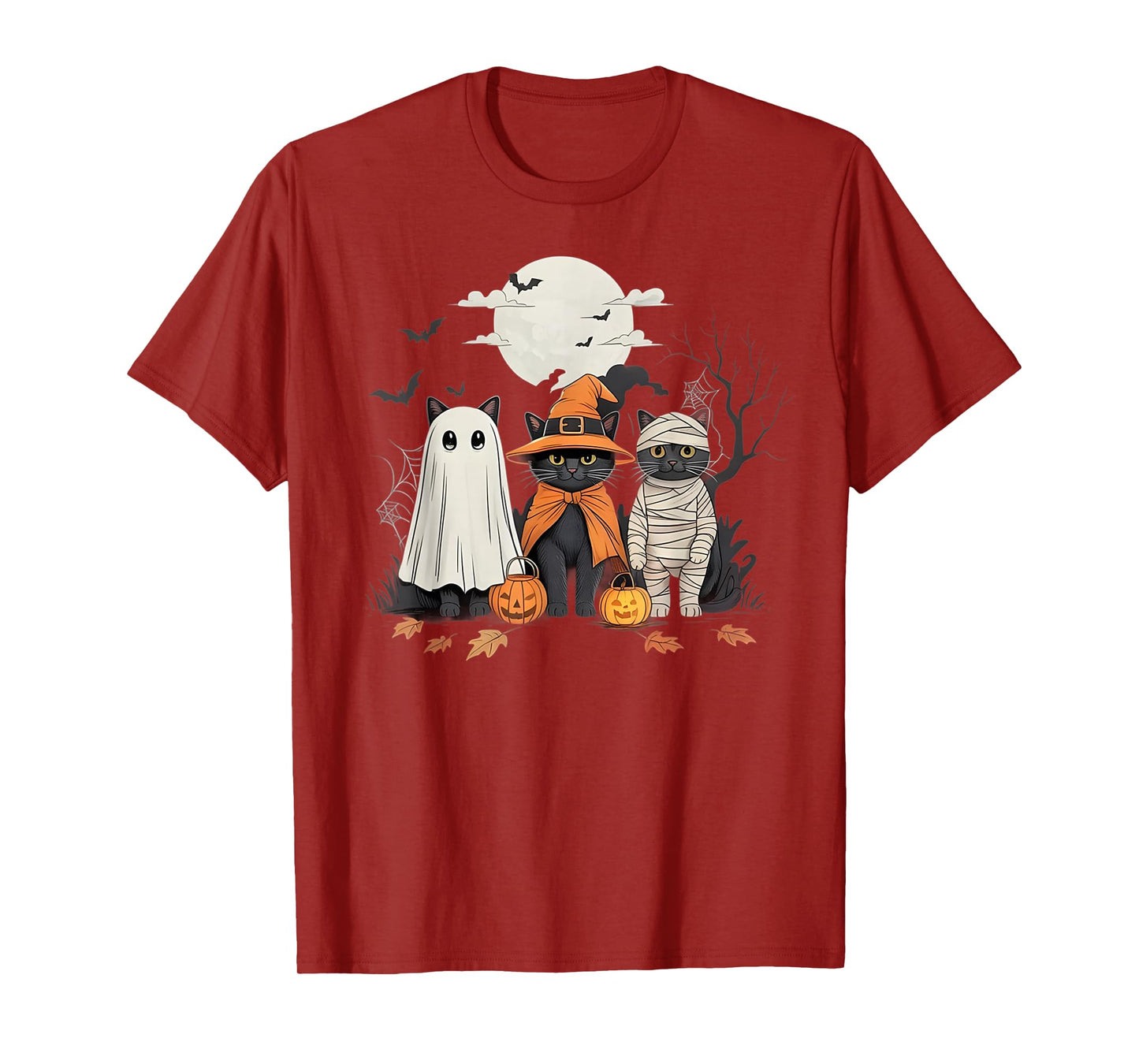Black Cat Witch Ghost Scary Halloween Pumpkin Men Kids Gifts T-Shirt