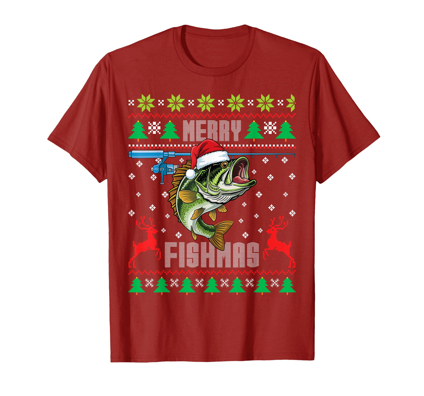 Merry Fishmas Bass Fish Fishing Funny Ugly Christmas T-Shirt
