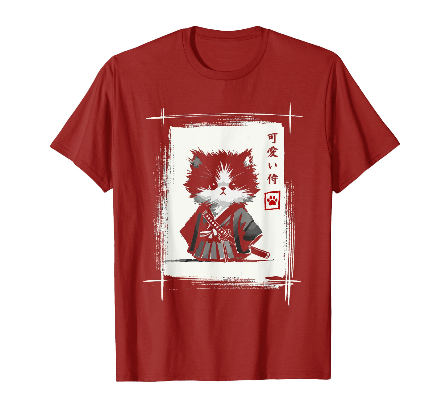 Samurai Cat Japanese Art Sumi-e Novelty Kawaii Funny Cat T-Shirt