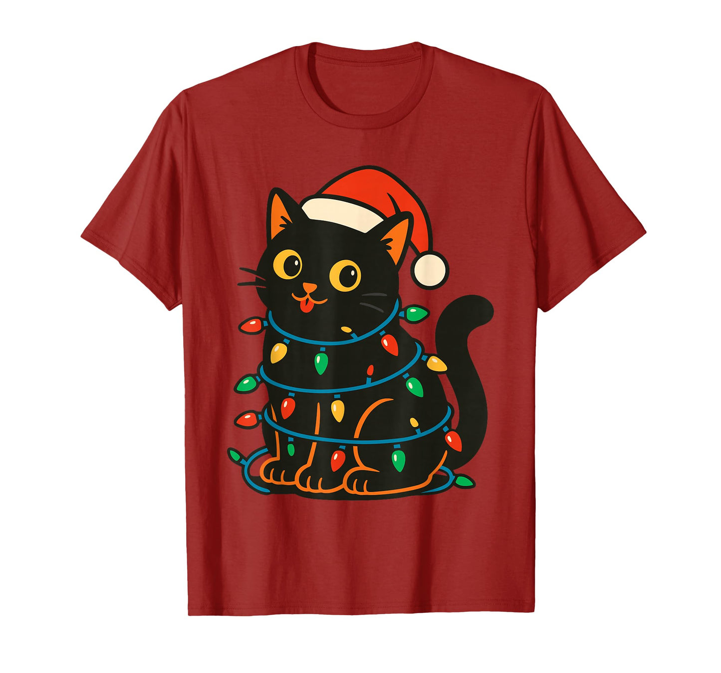 Black Cat Christmas Tree Lights Shirt, Funny Cats Santa Hat T-Shirt