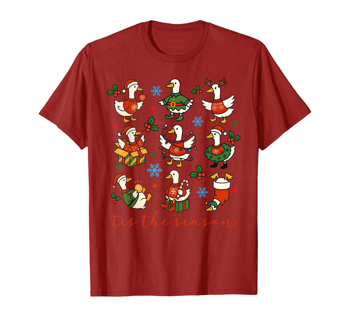Retro Silly Goose Santa Cute Merry Christmas Tis The Season T-Shirt