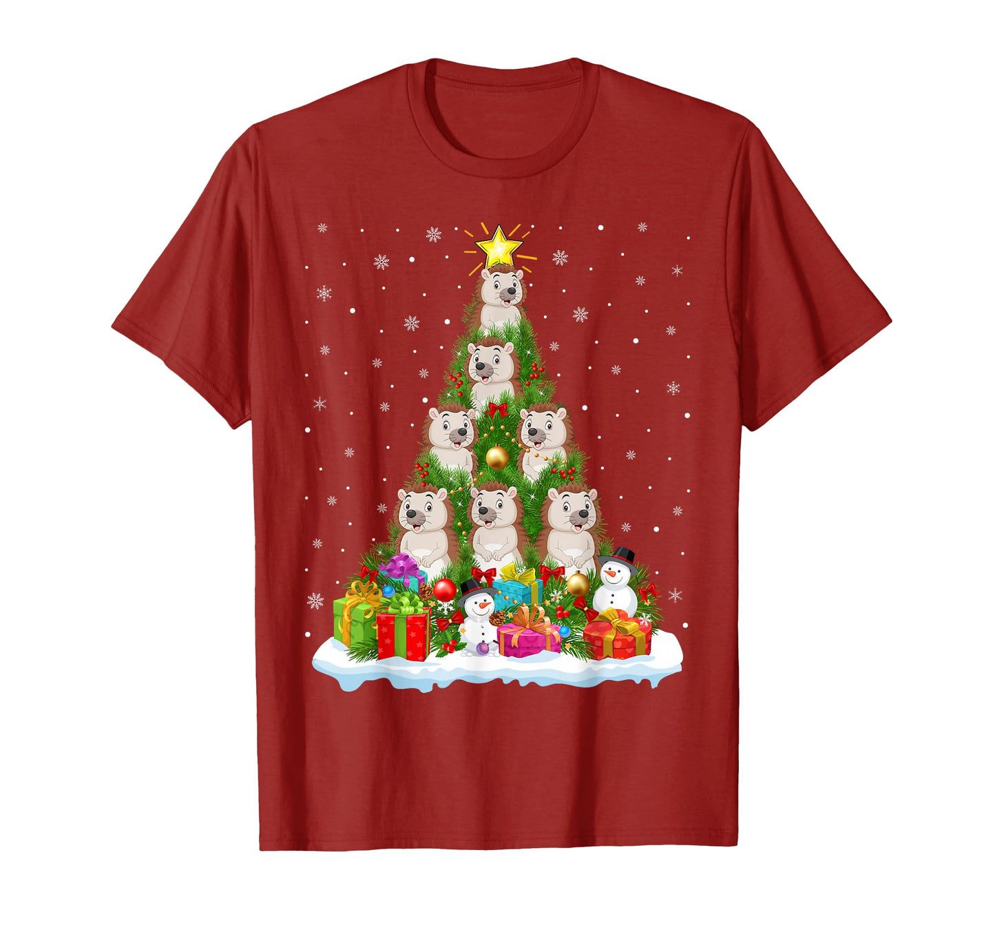 Cute Hedgehog Christmas Tree Holiday Decor Funny Xmas Lights T-Shirt