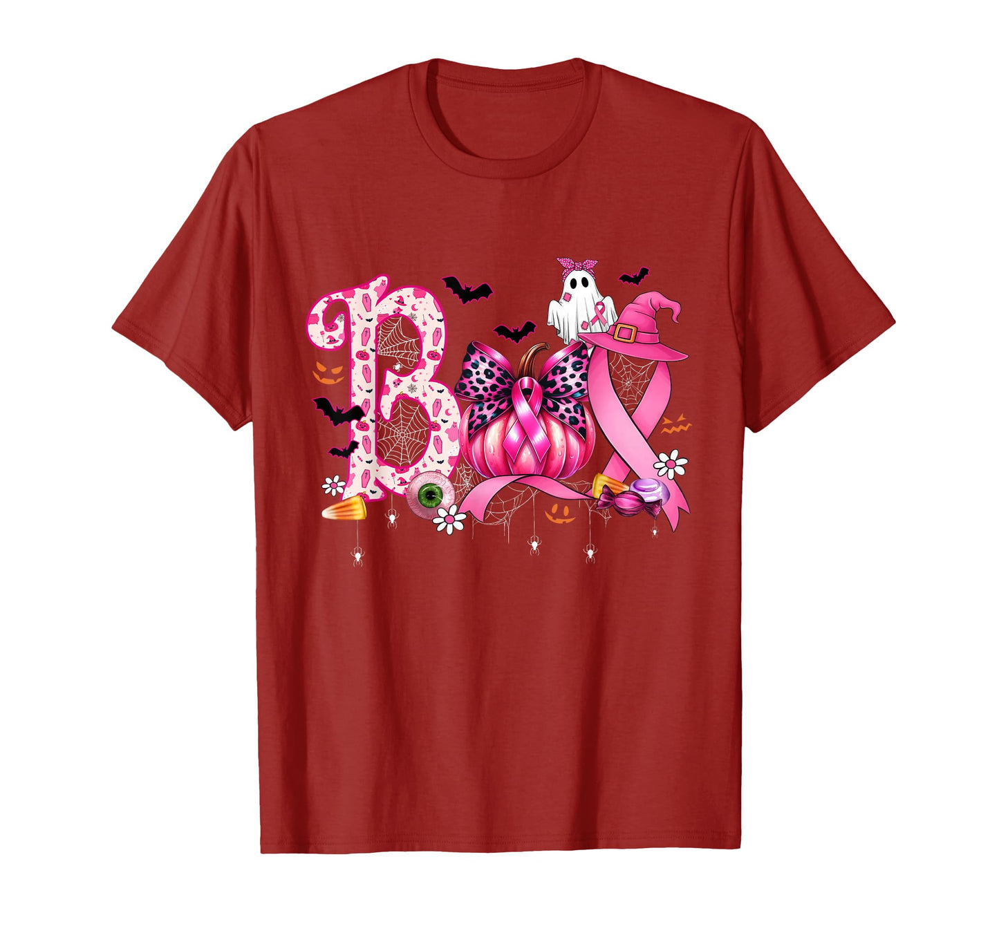 Boo Halloween Pumpkin Pink Ribbon Witch Breast Cancer T-Shirt