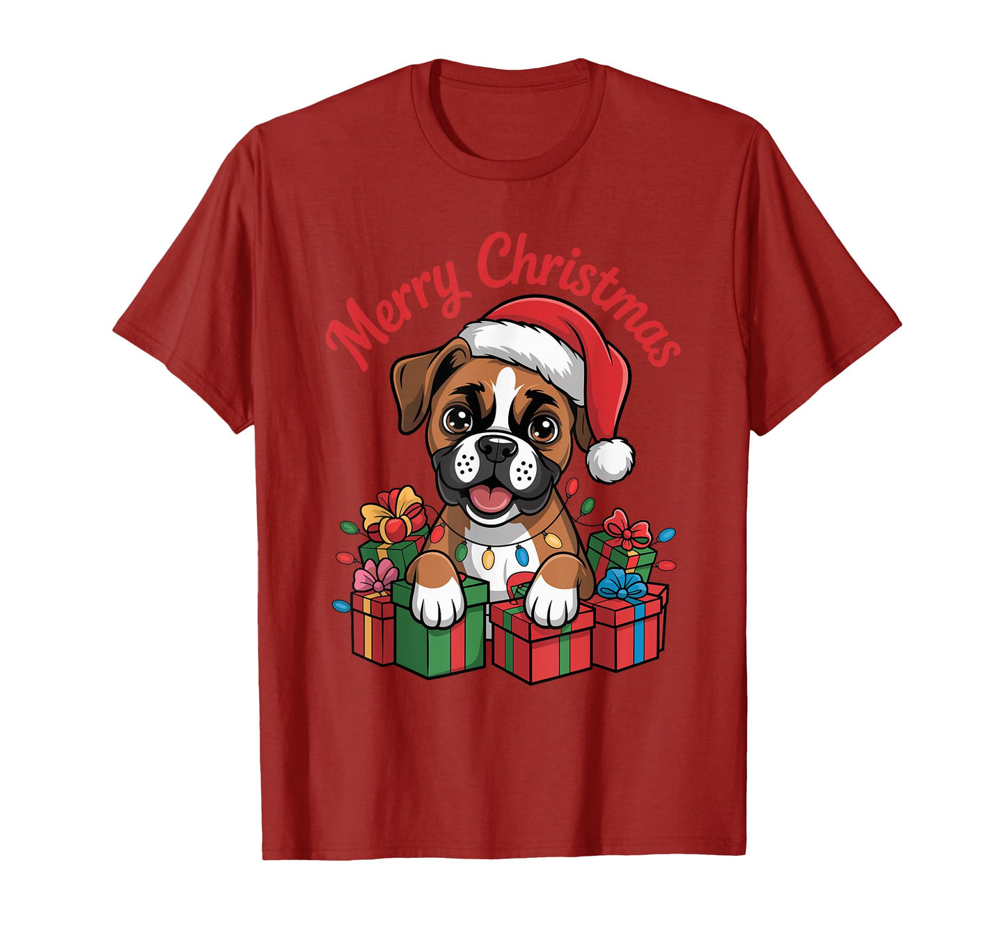 Cute Boxer Santa Hat Christmas Xmas Dog Lovers Holiday T-Shirt