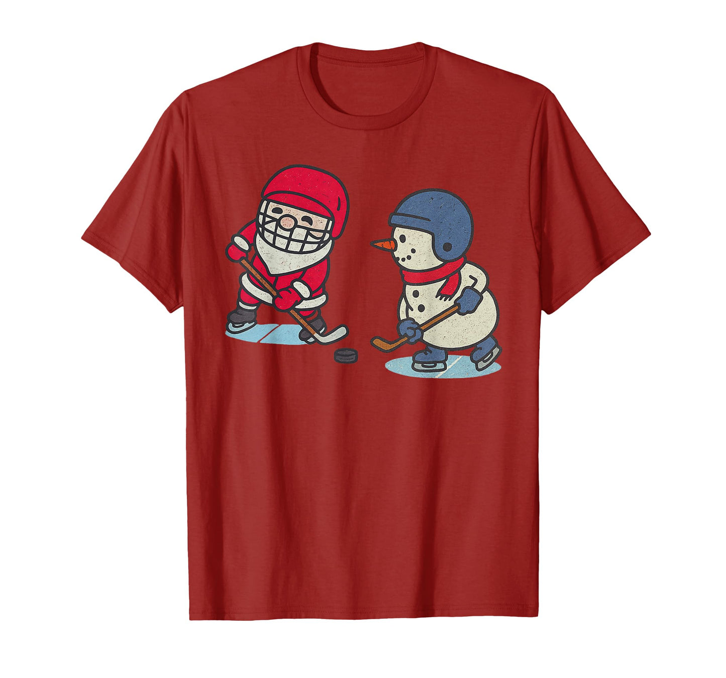 Santa Snowman Playing Ice Hockey Christmas Funny Xmas T-Shirt