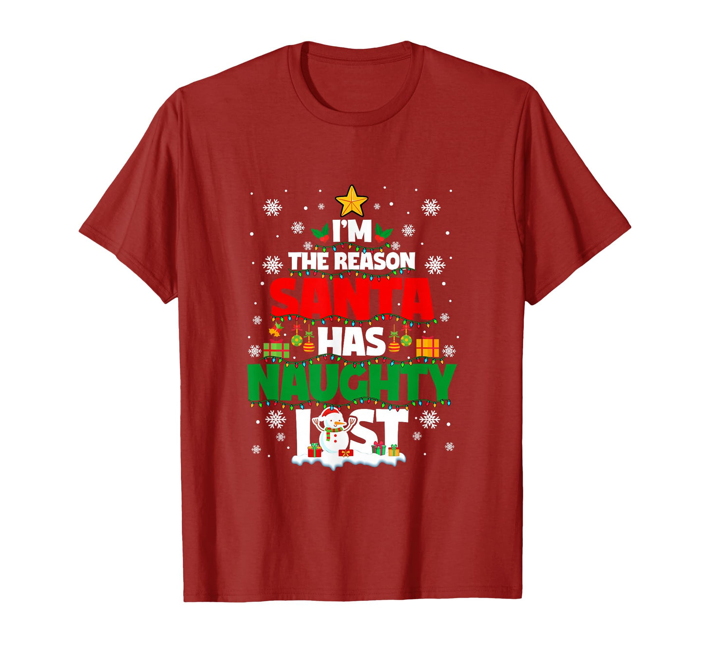 Funny Joke Reason Santa Has Naughty List Christmas Tree T-Shirt