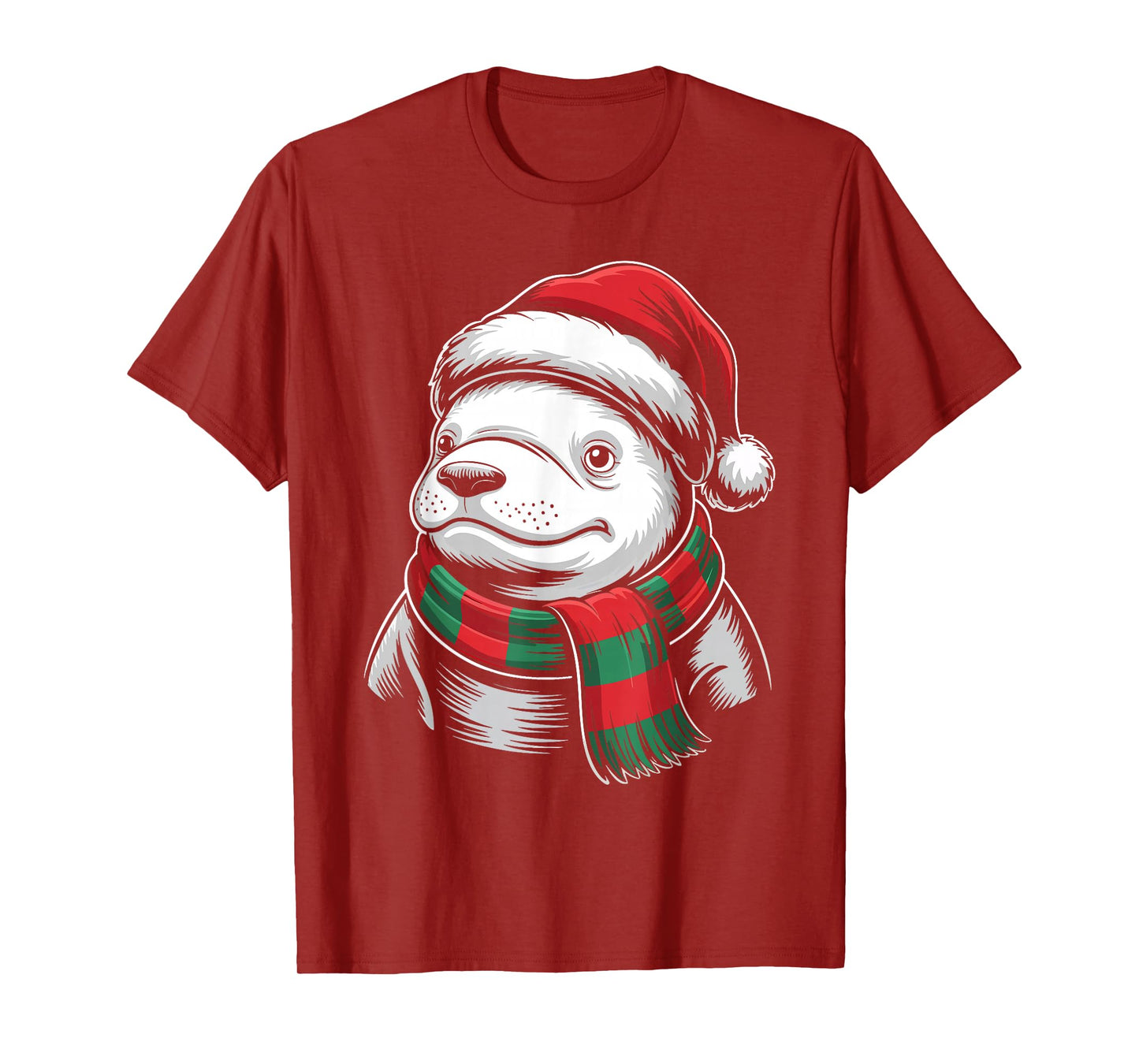 Beluga Whale Xmas Santa Hat Scarf Christmas Costume T-Shirt