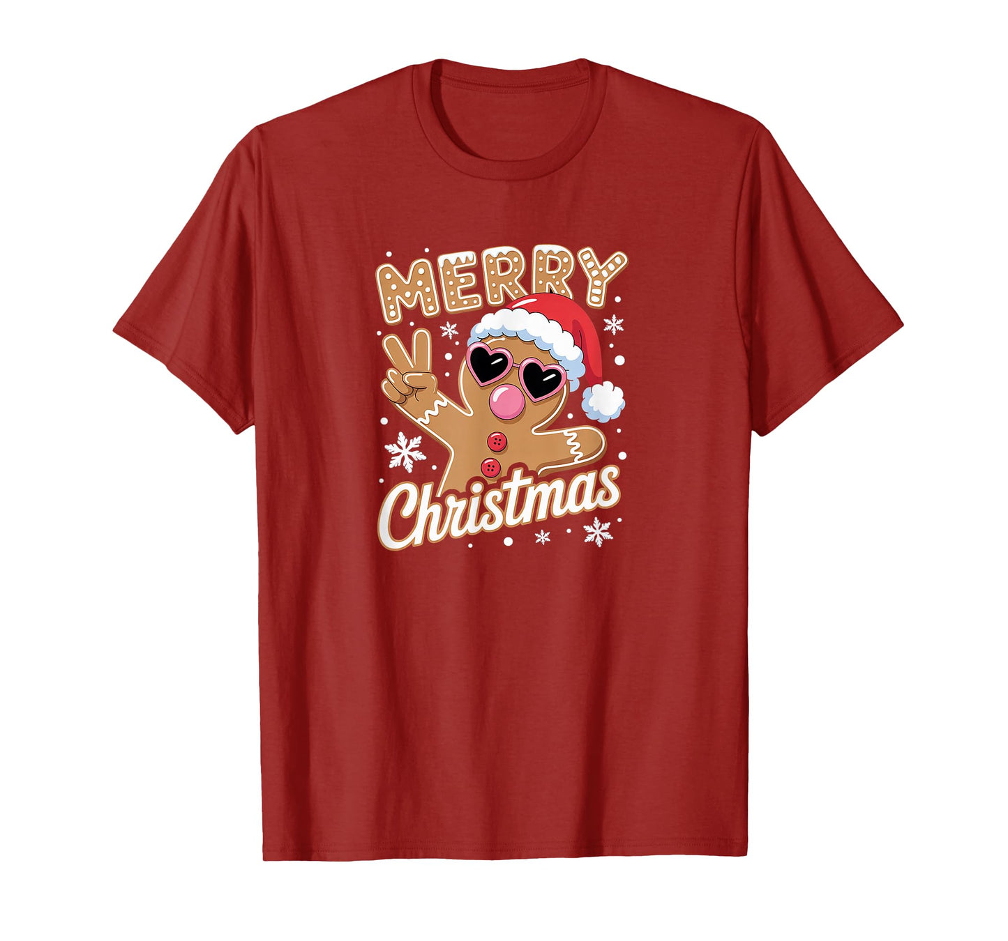 Merry Christmas Gingerbread Man Peace Sign Funny Holiday T-Shirt
