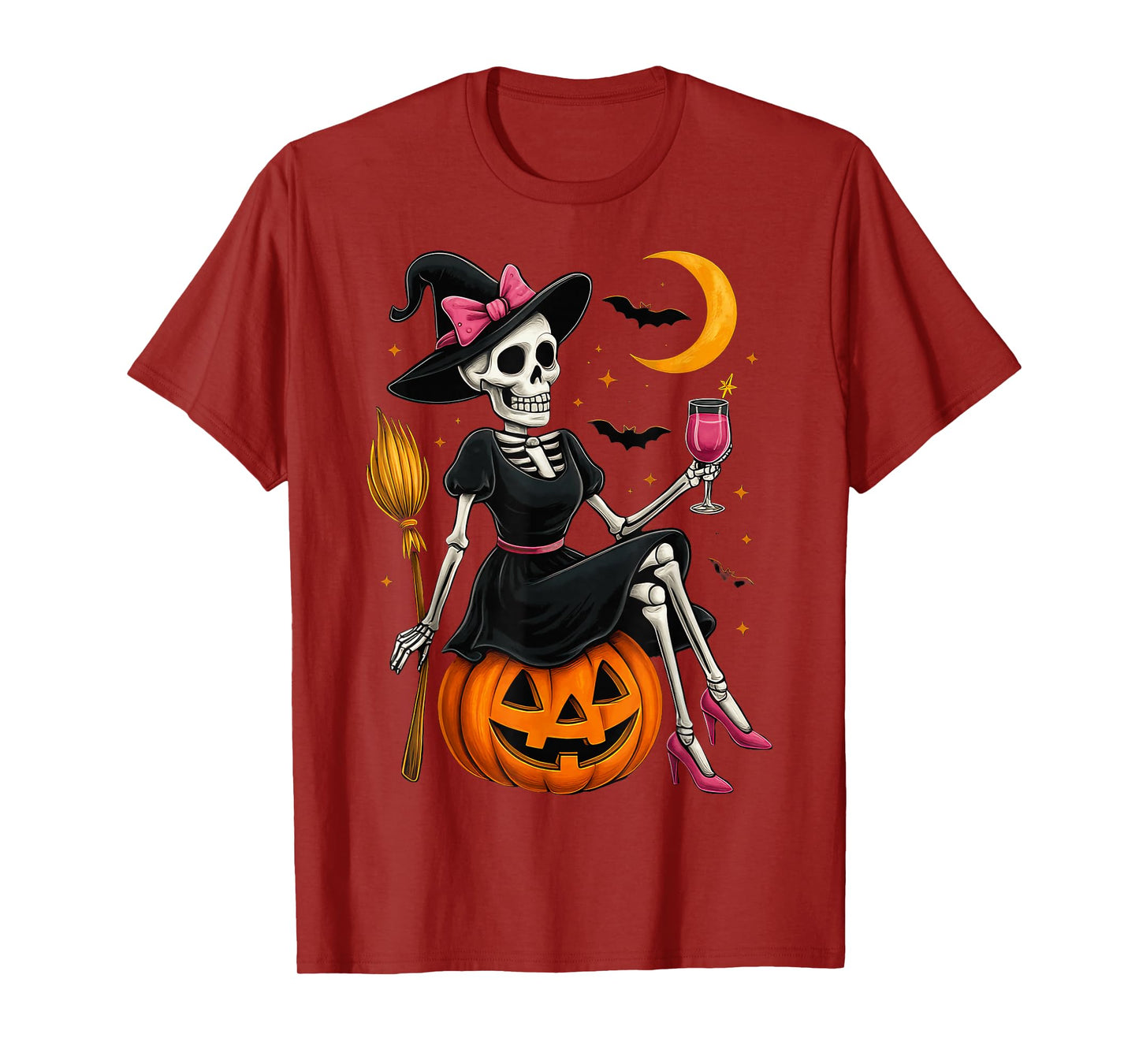 Skeleton Witch Halloween Pumpkin Spooky Season Design T-Shirt