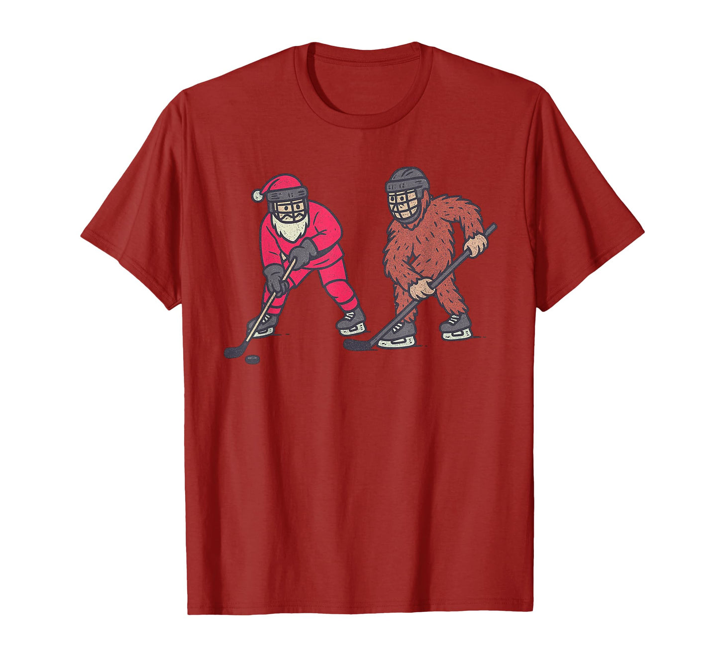 Sasquatch Santa Playing Ice Hockey Christmas Funny Xmas T-Shirt