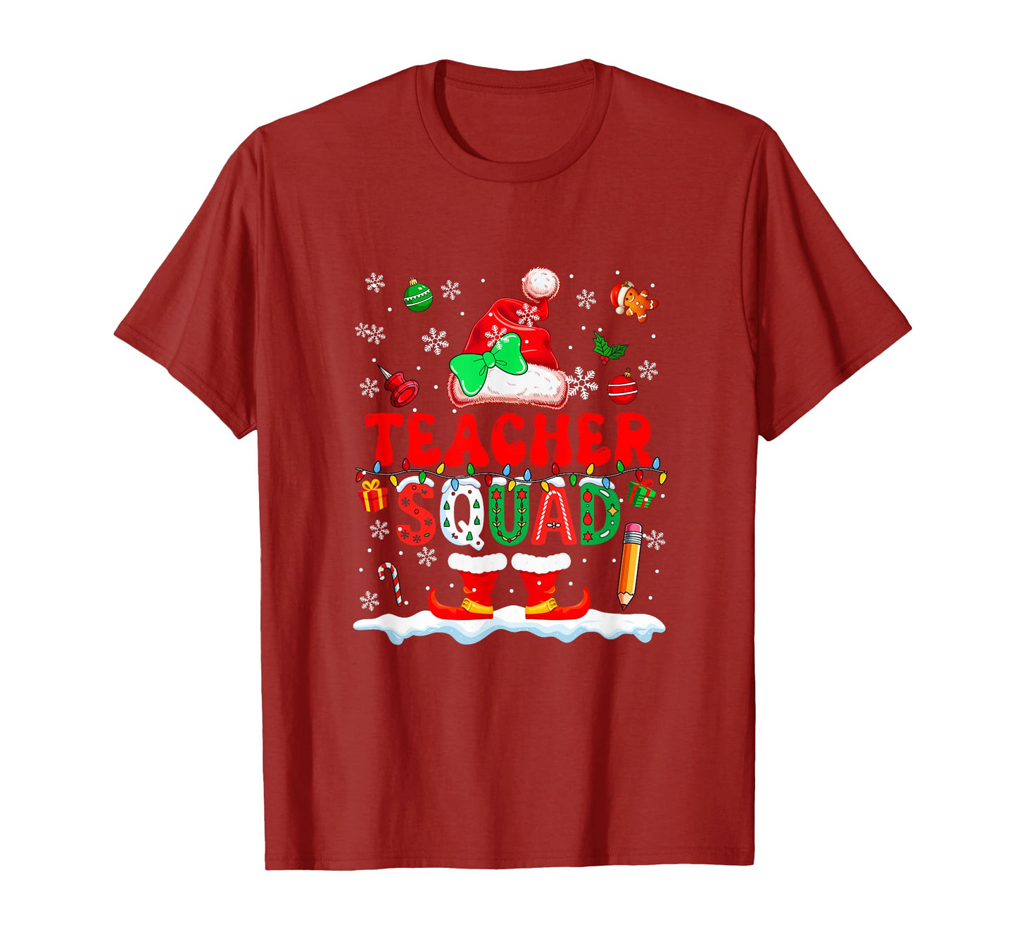 Teacher Squad Women Job Christmas Santa Costume Bow Tie T-Shirt