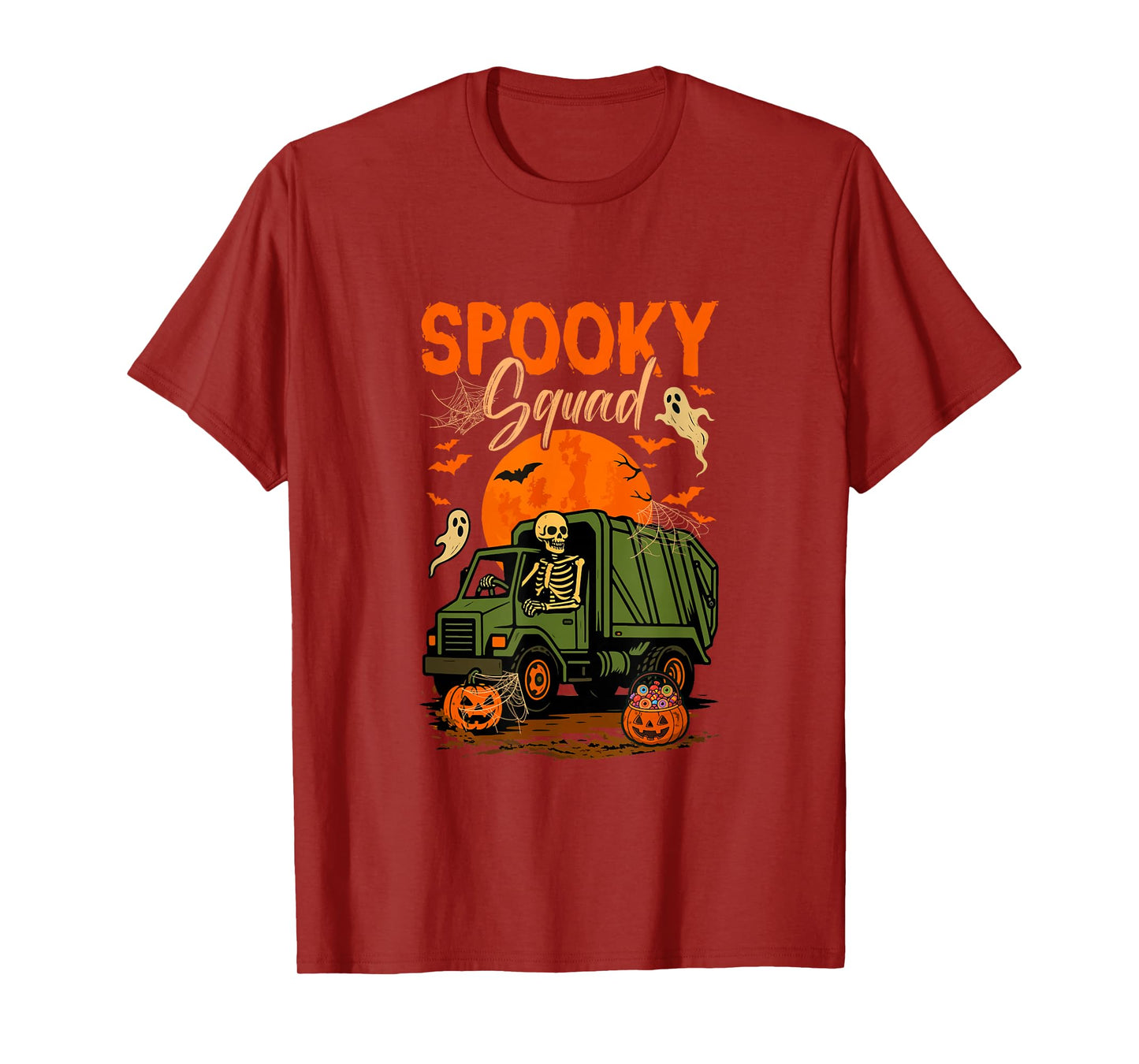 Spooky Halloween Squad Skeleton Driving Garbage Truck Driver T-Shirt