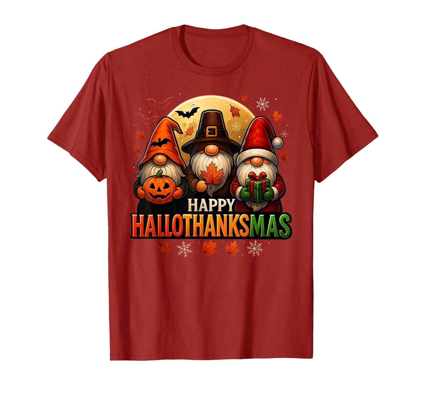 Gnome Hallothanksmas Halloween Thanksgiving Christmas T-Shirt